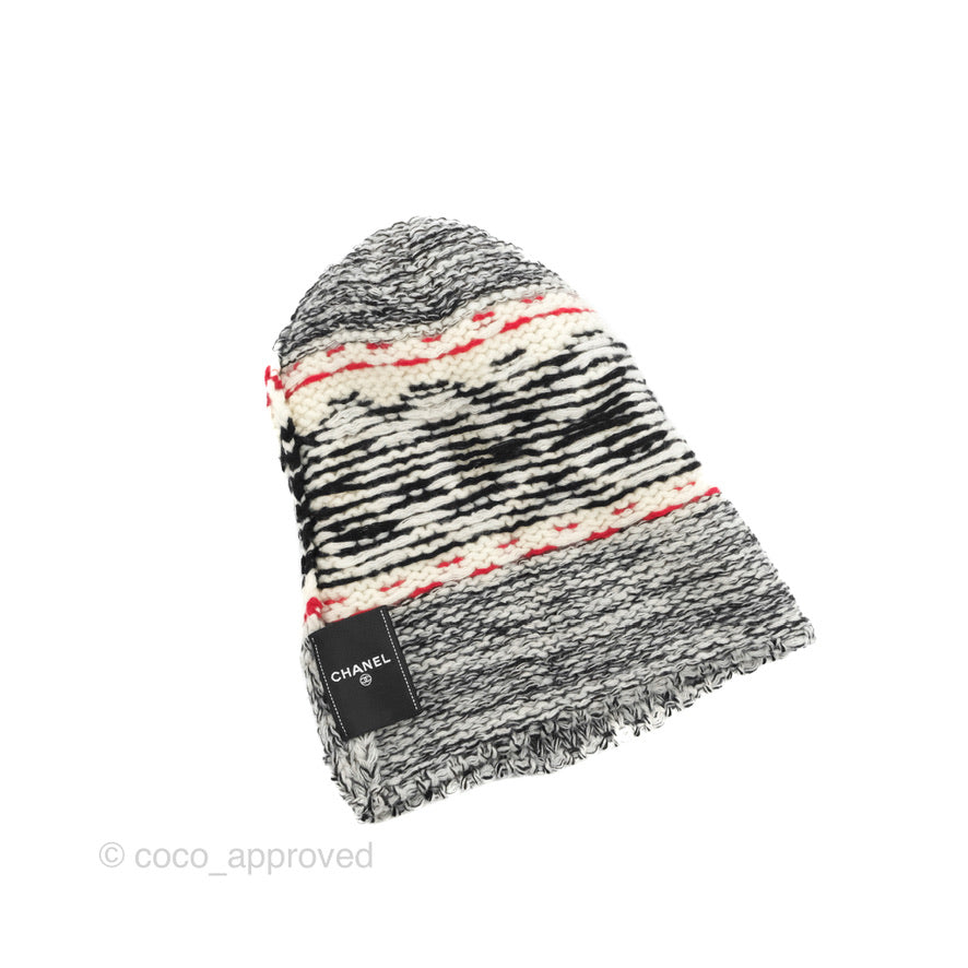 Chanel Wool Shearling CC Beanie Hat White Black Red