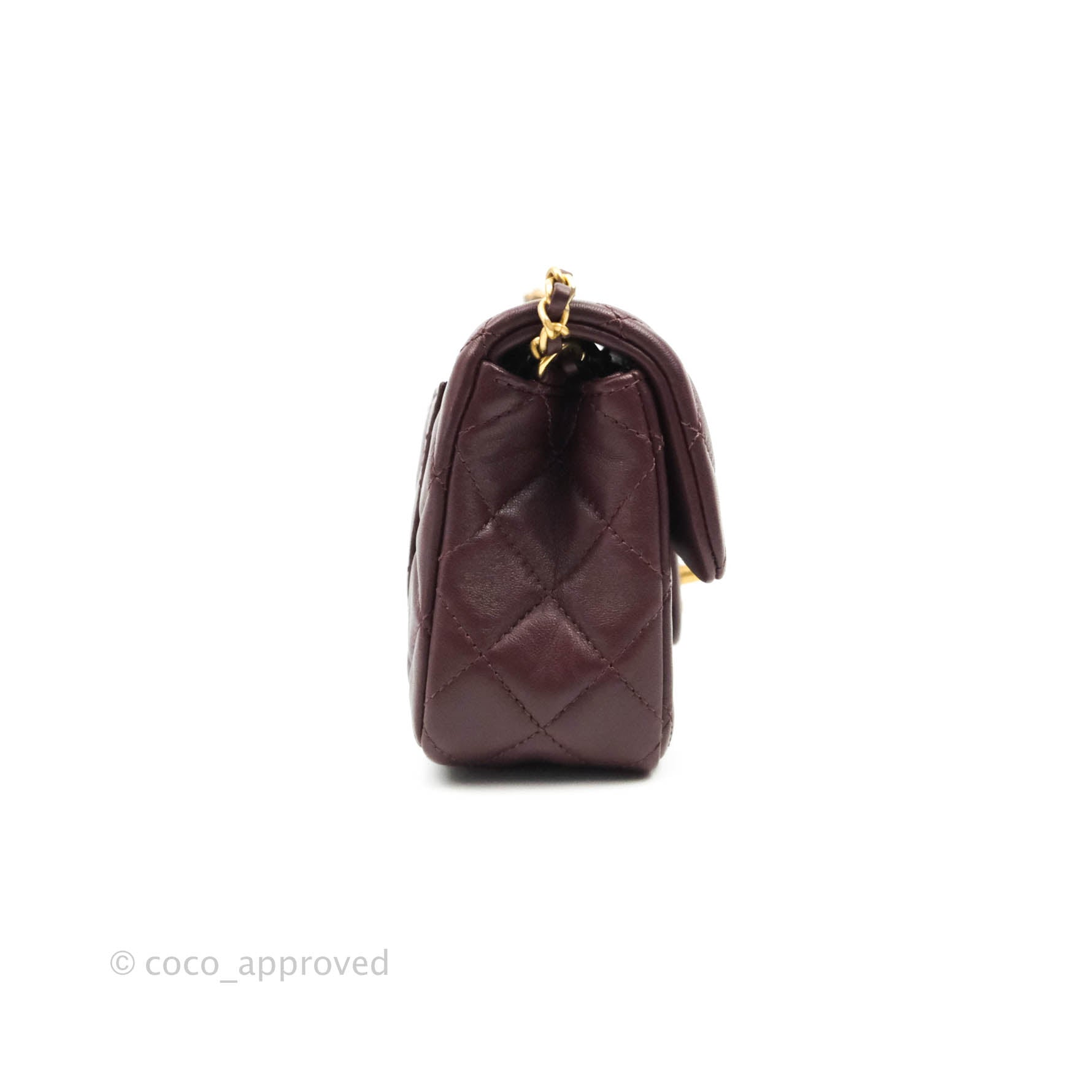 Chanel Mini Rectangular Pearl Crush Quilted Maroon Red Lambskin Gold H –  Coco Approved Studio