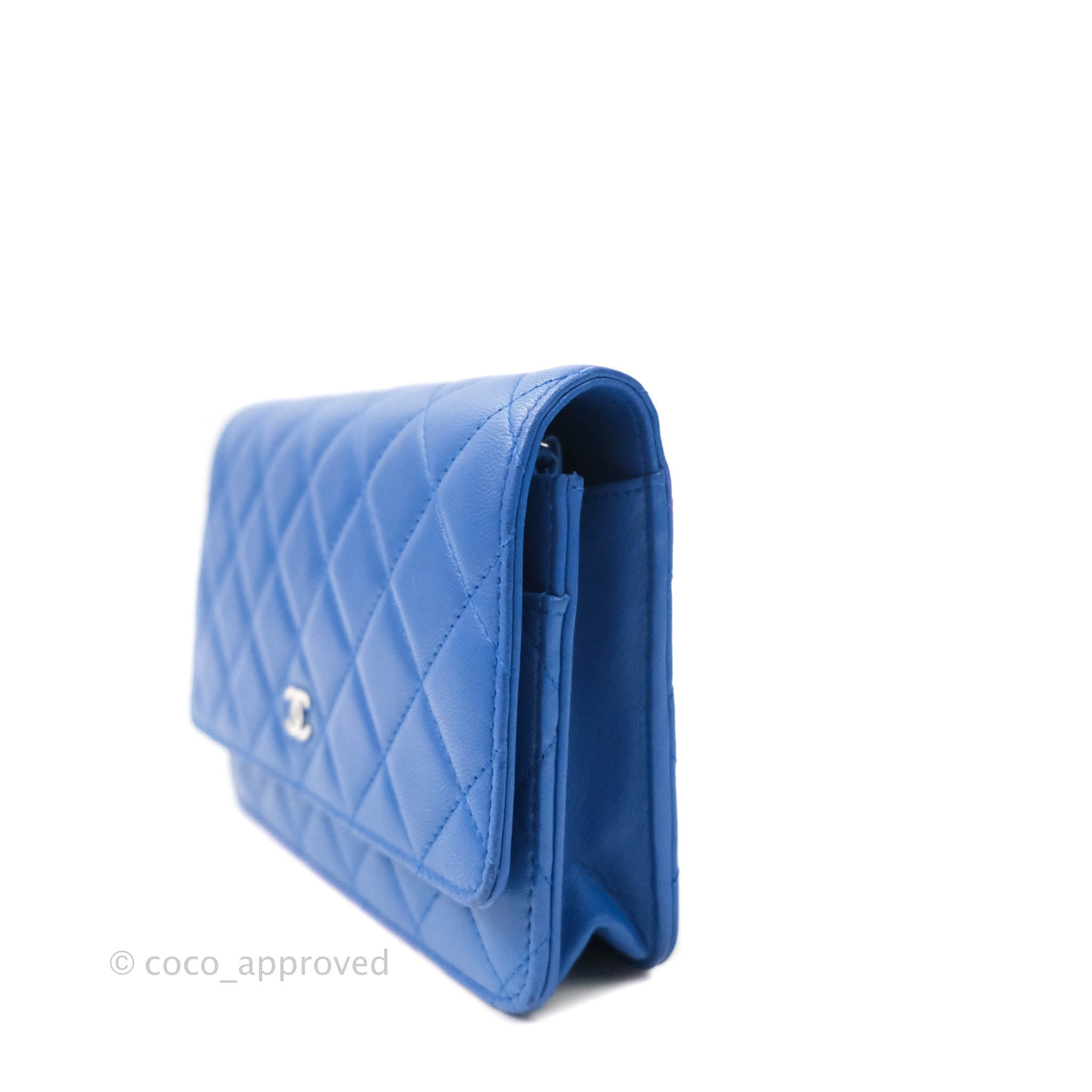 Chanel Quilted Wallet on Chain WOC Blue Lambskin Silver Hardware