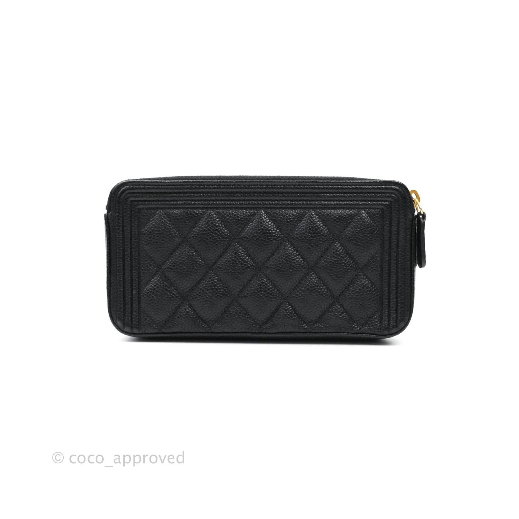 Chanel Le Boy Double Zip Wallet On Chain Caviar Black Aged Gold
