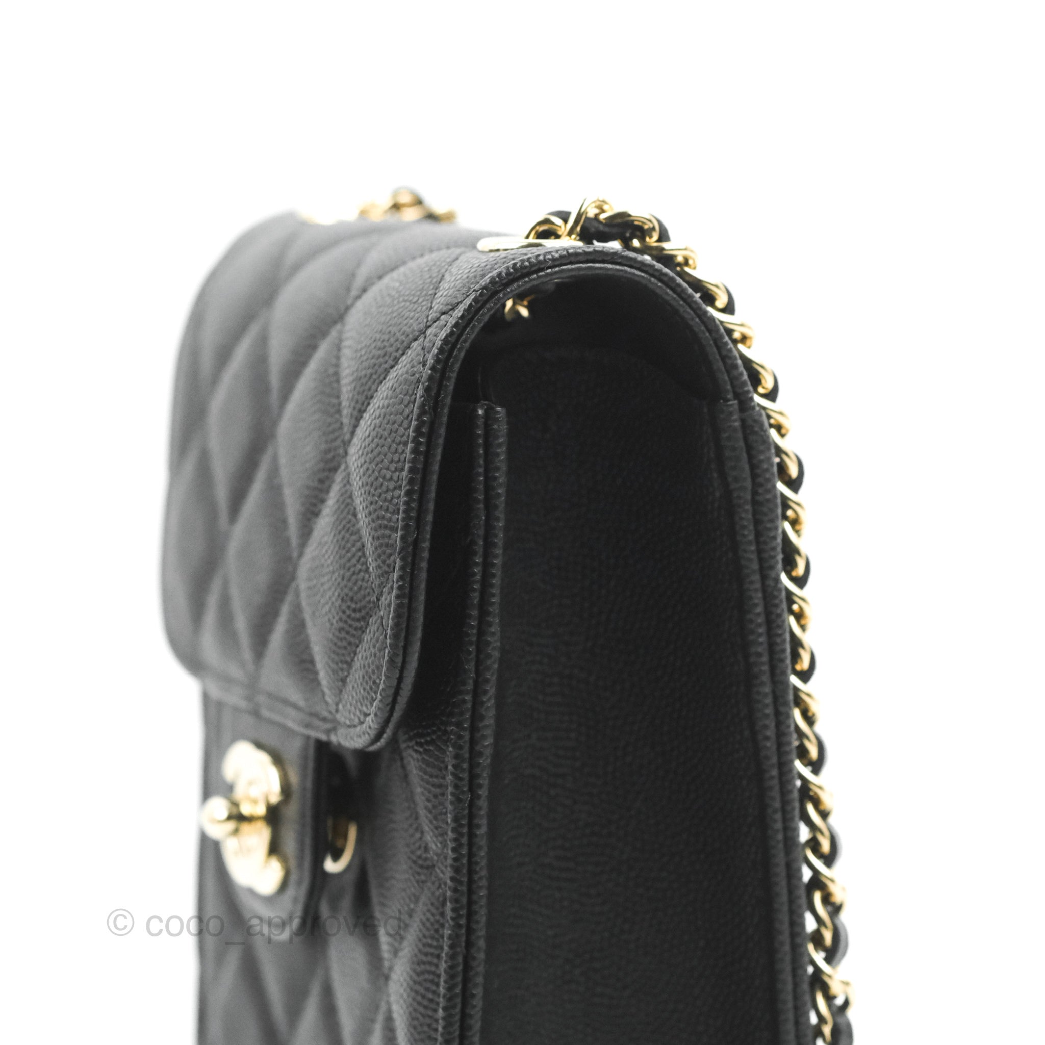 Chanel Classic Quilted Phone Holder Black Caviar Gold Hardware