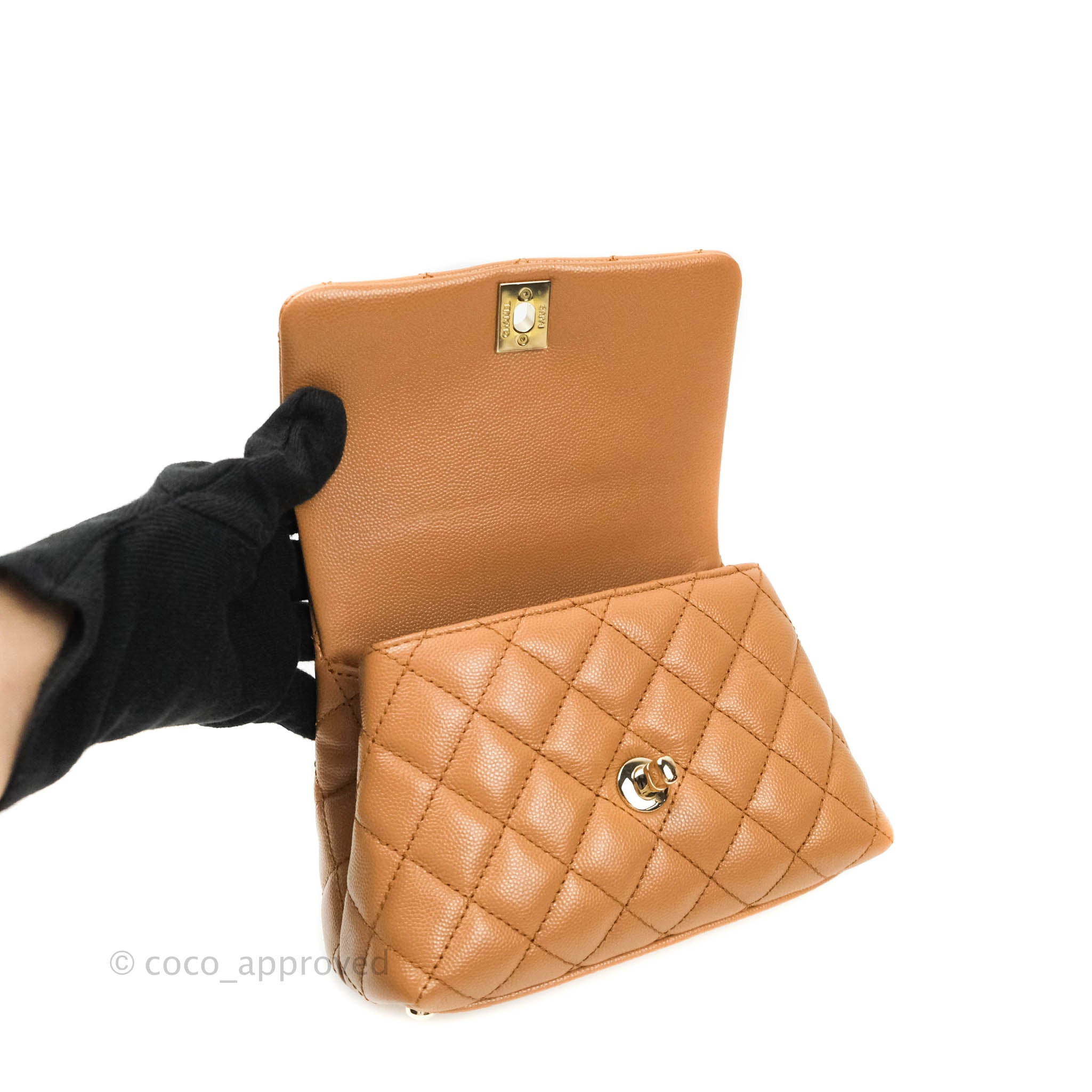 Chanel Mini (Small) Coco Handle Quilted Dark Beige Caramel Caviar Gold –  Coco Approved Studio