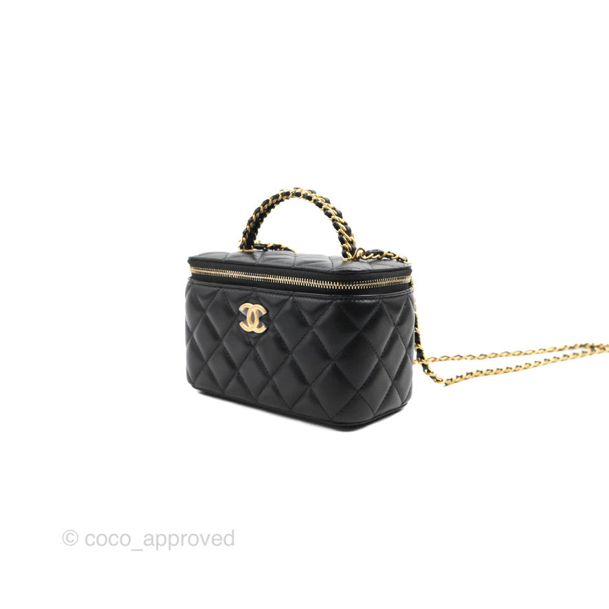 Chanel Vanity Rectangular with Top Handle Black Caviar Aged Gold Hardware