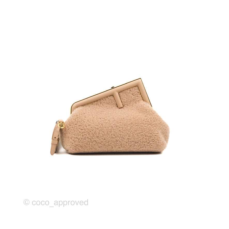 Fendi Small First Bag Pale Pink Merino Shearling Gold Hardware