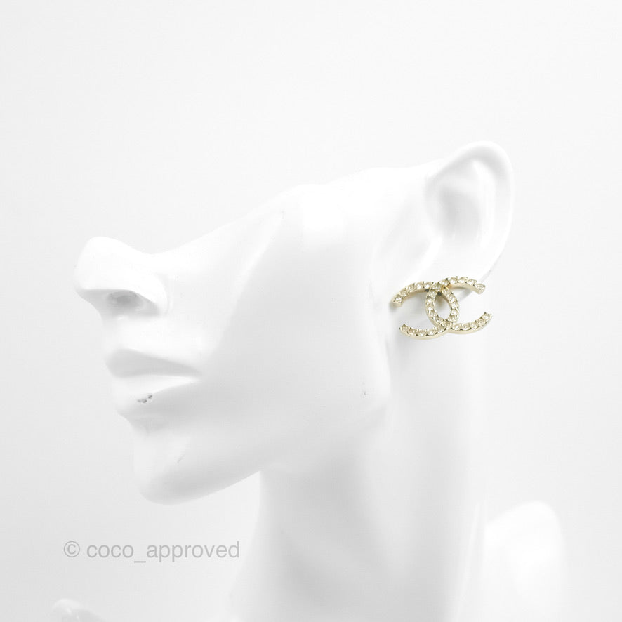 Chanel Crystal CC Earrings Gold Tone 20A
