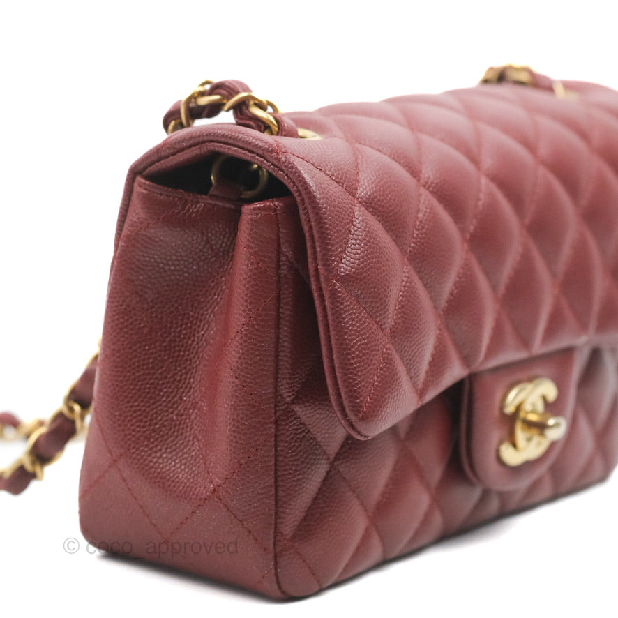 Chanel Classic Quilted Mini Rectangular Flap Iridescent Burgundy Caviar  Aged Gold Hardware