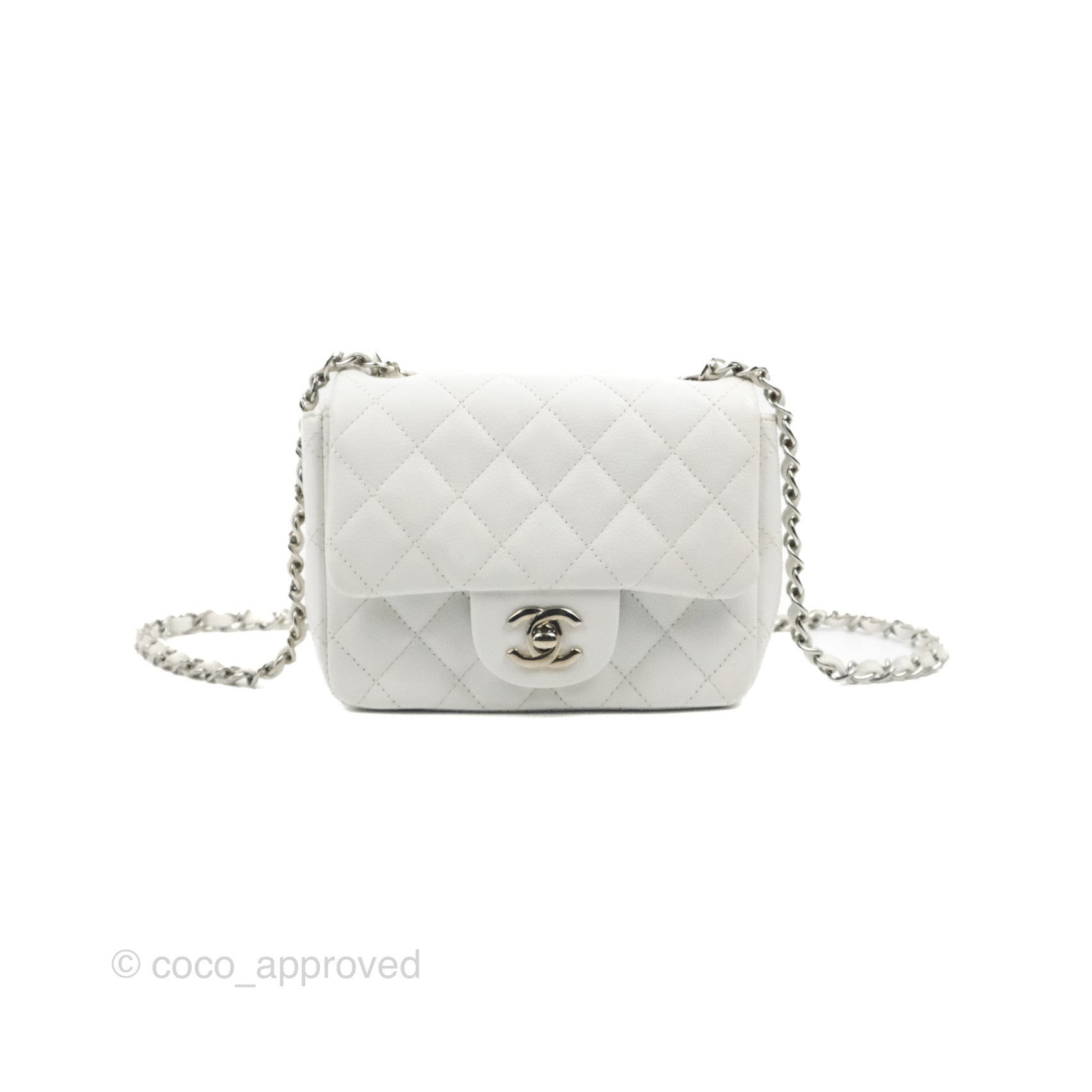 Chanel Square CC Chain Camera Bag Quilted Caviar Mini White 22650922