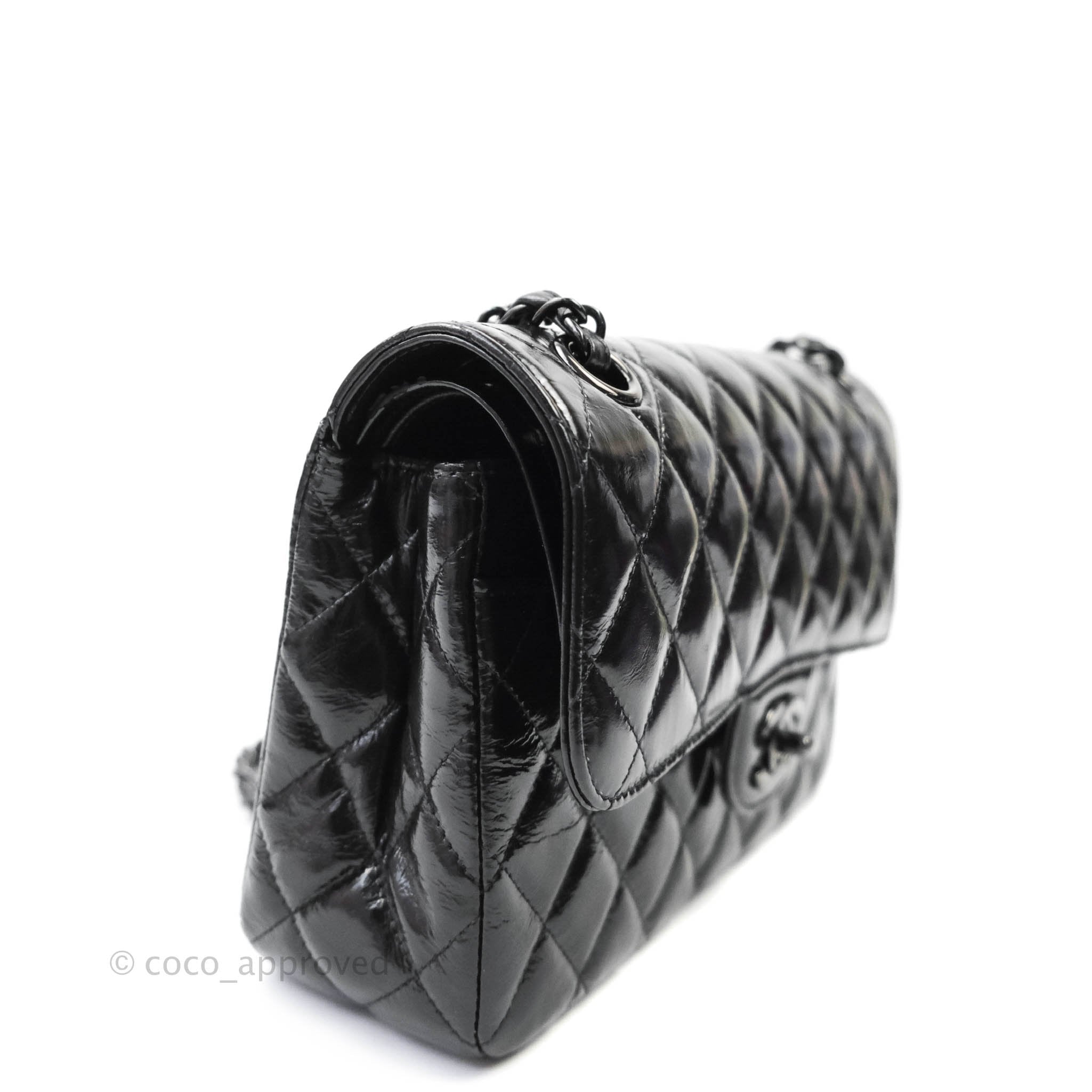 Chanel Classic 17S So Black Mini Square Crumpled Calfskin with shiny black  hardware