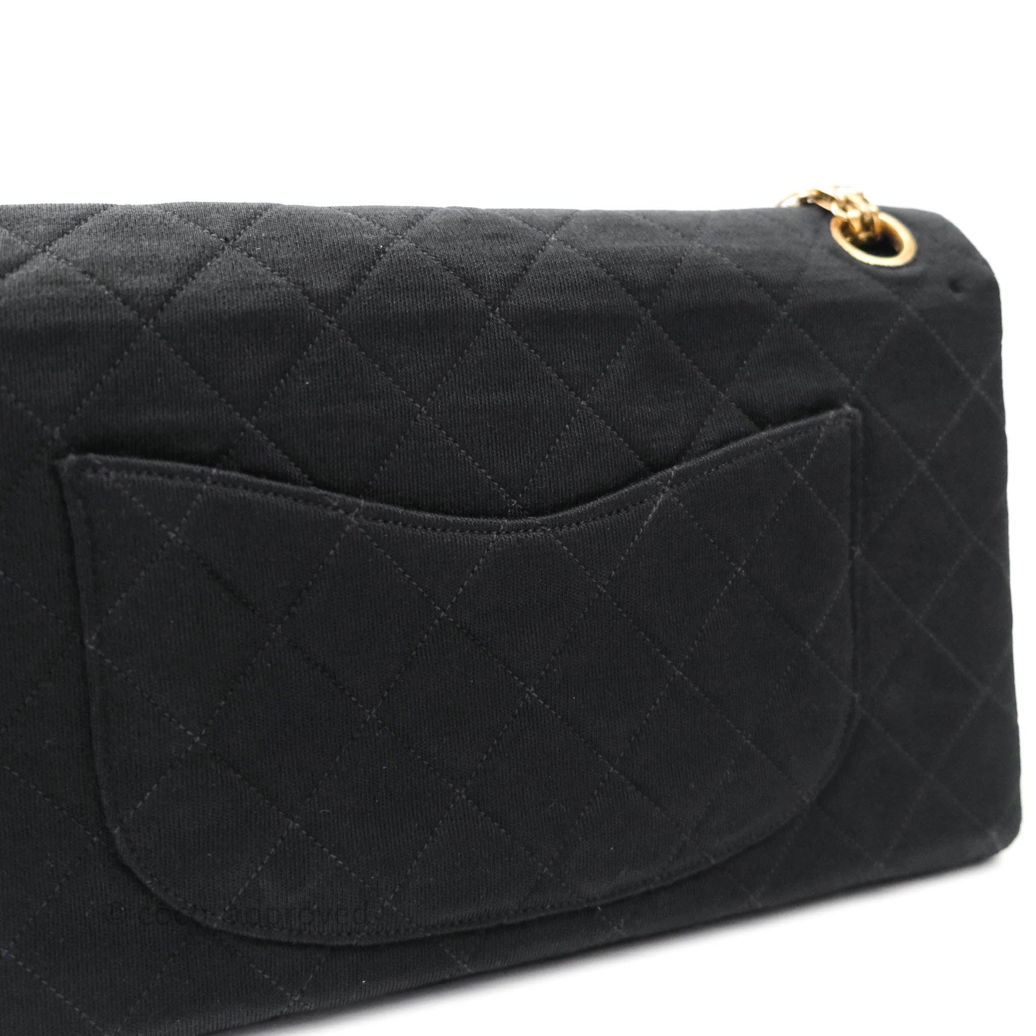 Chanel Black Quilted Jersey Medium Classic Double Flap Bag Gold Hardwa –  Coco Approved Studio
