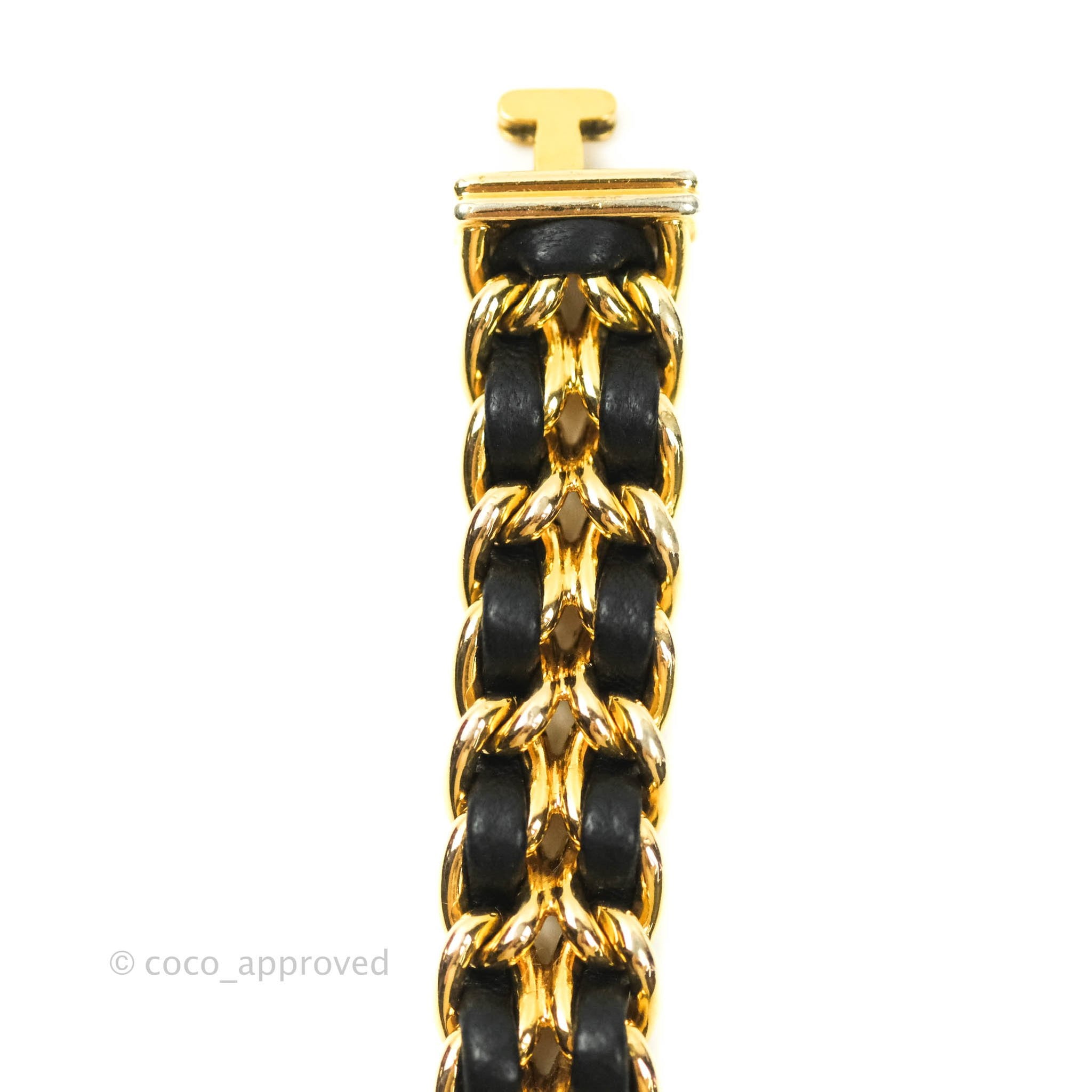 Chanel Vintage Première Watch Black Leather Gold Plated M Size