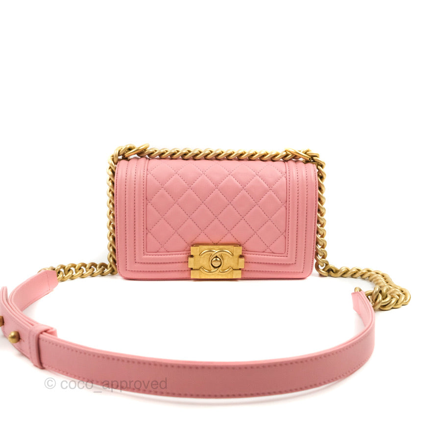 Chanel Small Quilted Boy Pink Calfskin Aged Gold Hardware