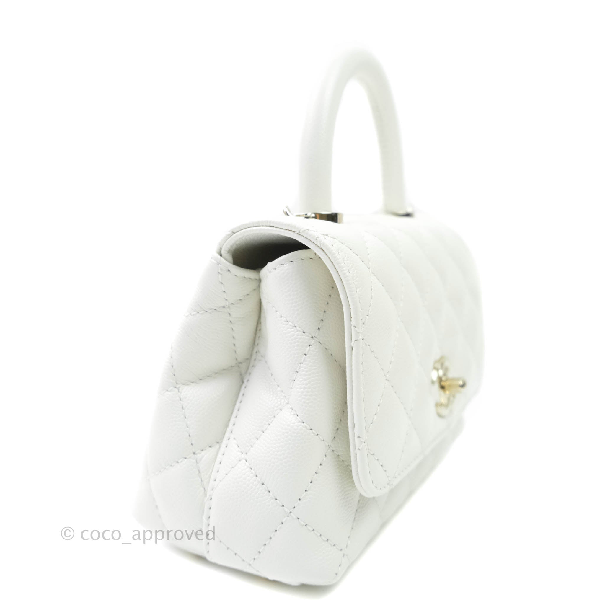 CHANEL Caviar Quilted Small Coco Handle Flap White 1286833