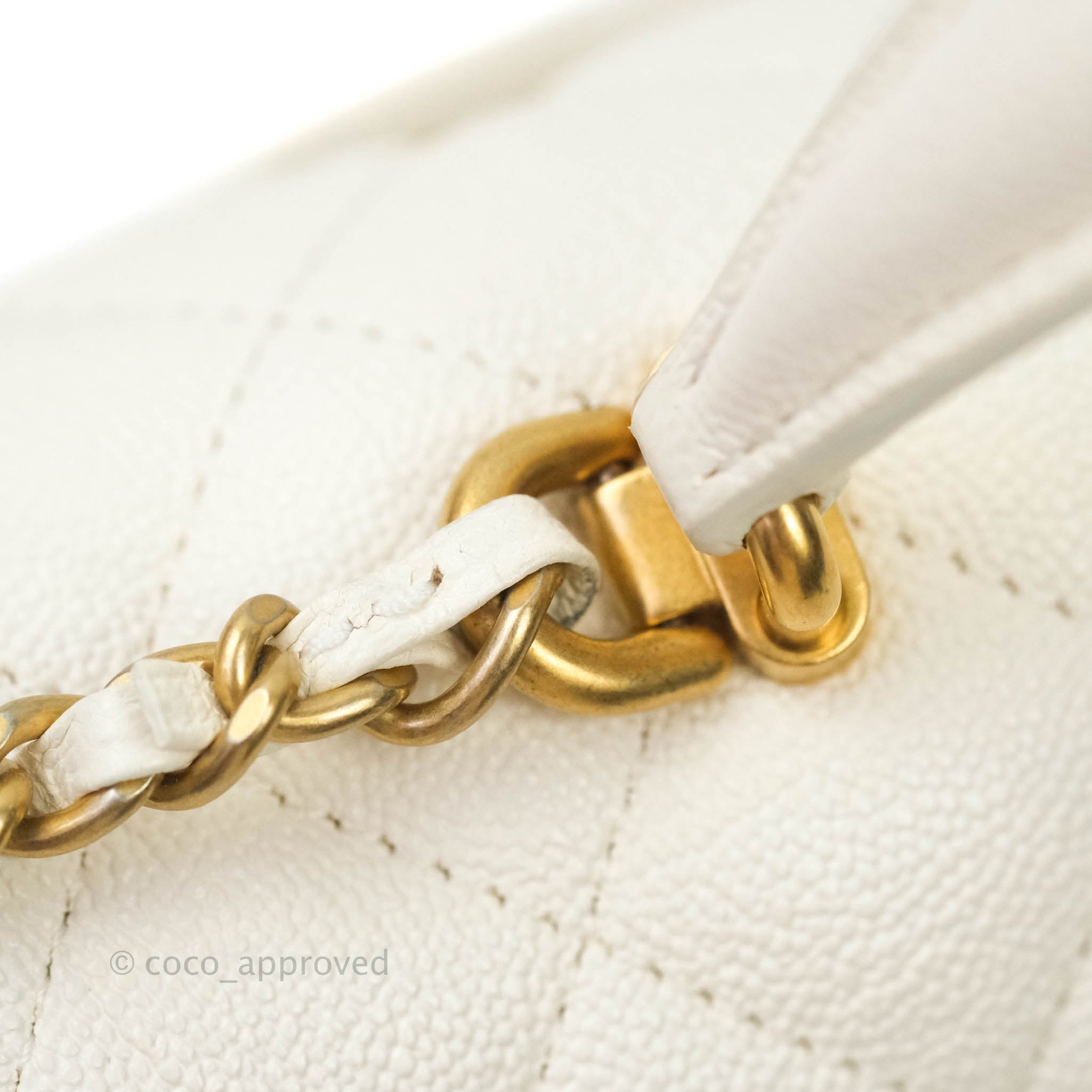 Chanel Top Handle Mini Rectangular Flap Bag White Caviar Aged Gold Har – Coco  Approved Studio