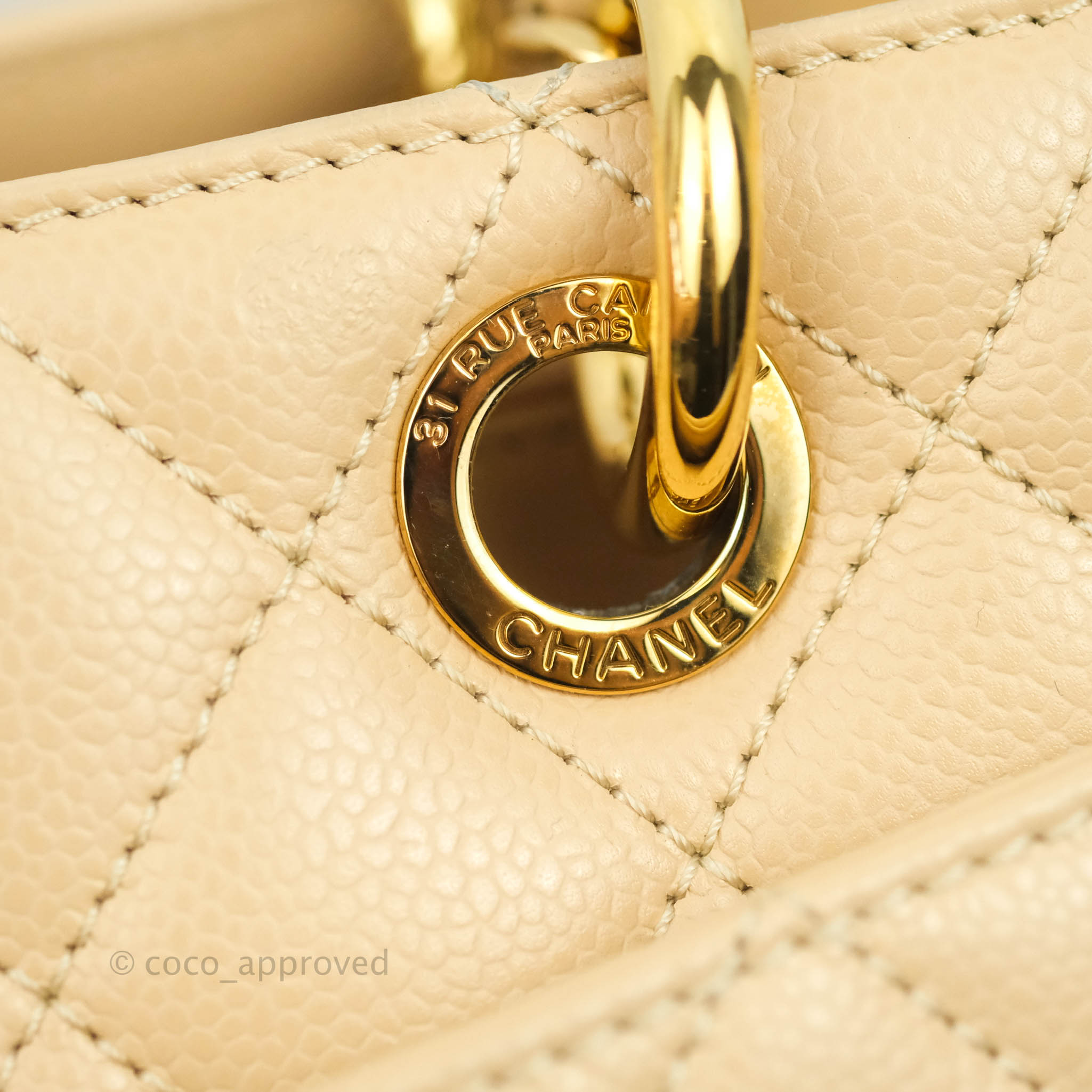 Chanel GST Beige Caviar Leather Grand Shopping Tote Chain Bag 10ccs114