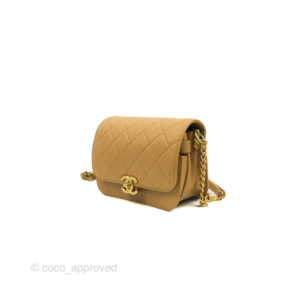 Chanel Mini Messenger Bag Beige Caviar Gold Hardware 21K