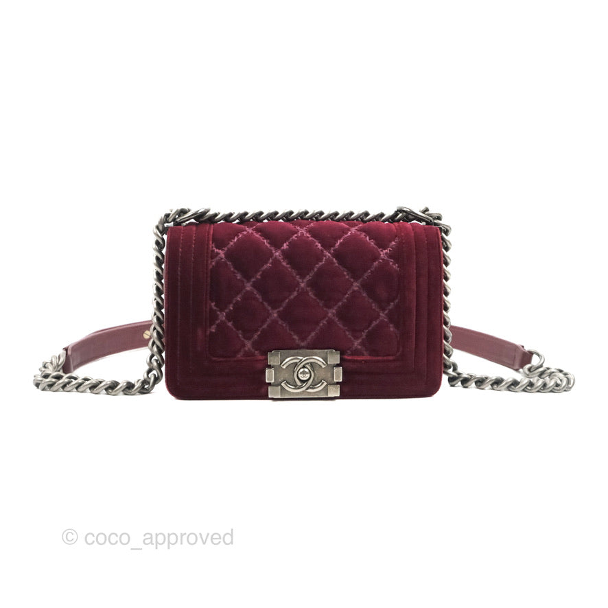 Chanel Small Boy Burgundy Velvet Ruthenium Hardware