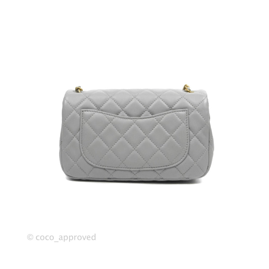 Chanel Mini Rectangular Pearl Crush Quilted Grey Lambskin Aged
