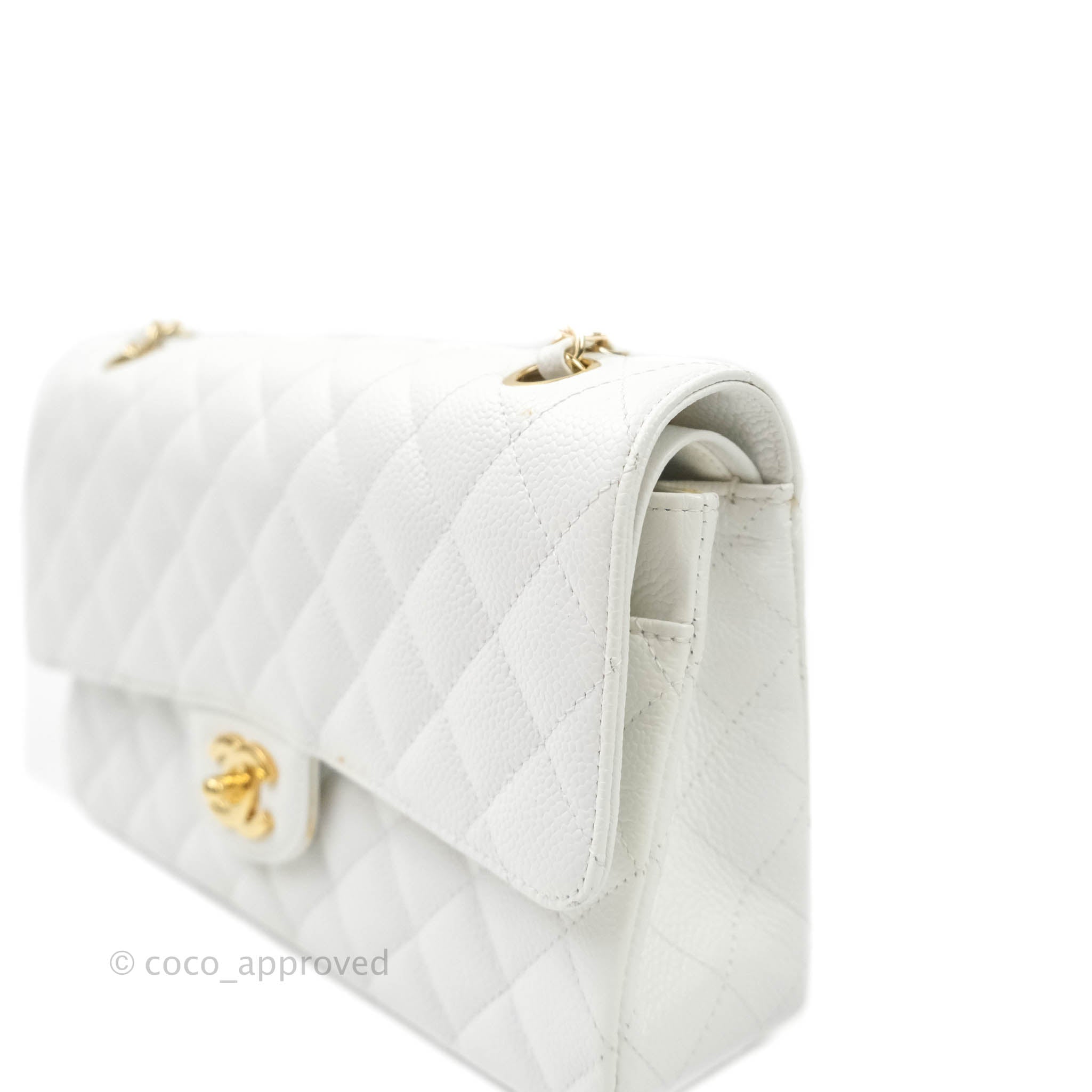 Chanel M/L Medium Double Flap Bag White Caviar Gold Hardware – Coco  Approved Studio