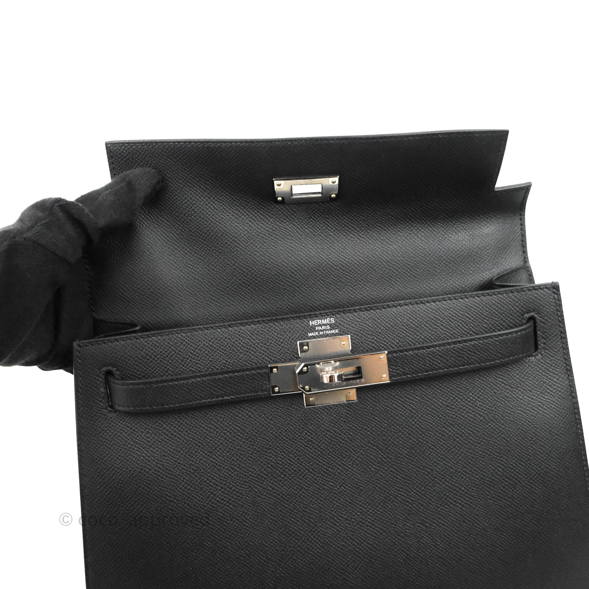 Hermès Kelly 28 Sellier Black Epsom Palladium Hardware – Coco