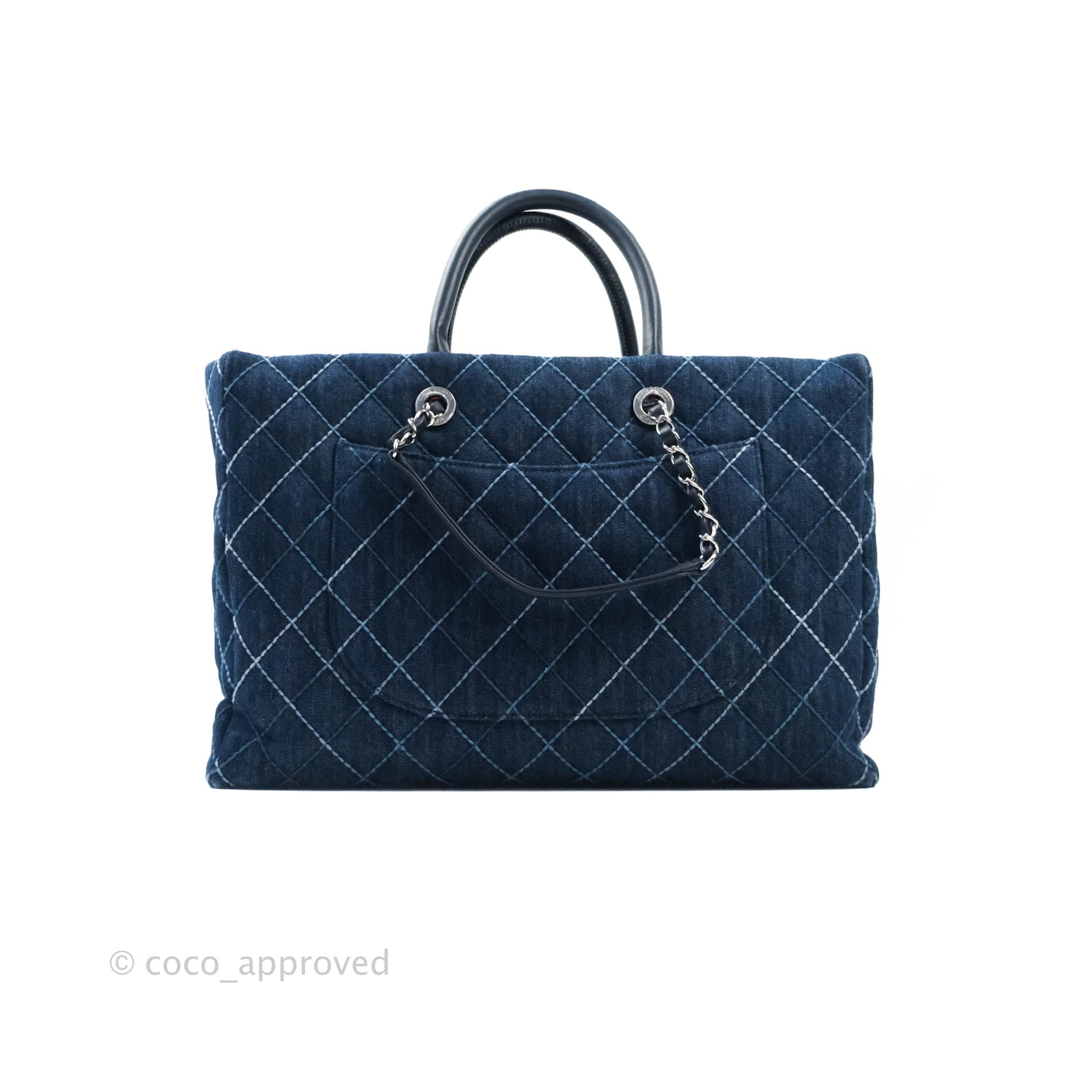 Chanel Quilted Large Coco Handle Shopping Tote Denim Silver Hardware Coco Approved Studio