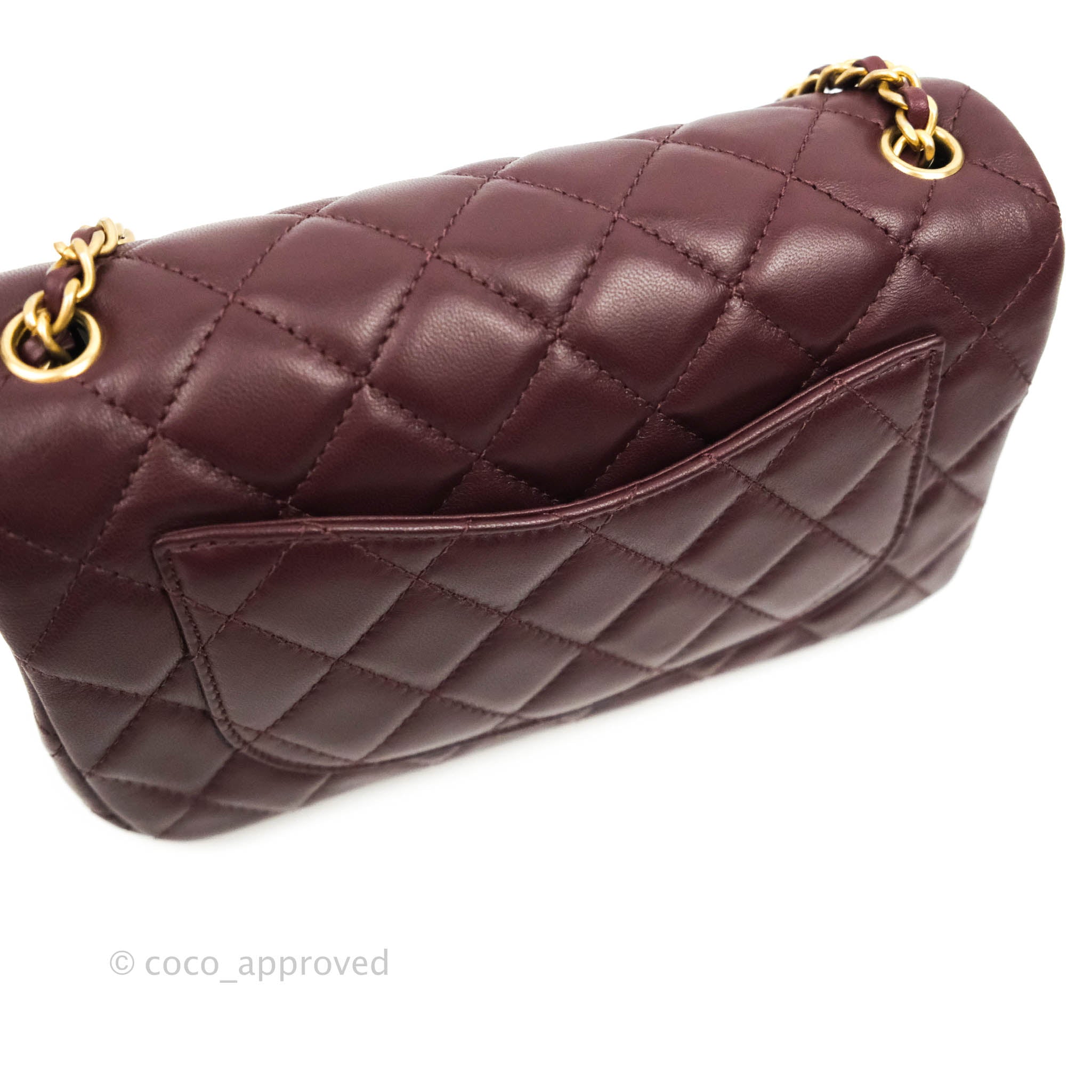 Chanel Mini Rectangular Pearl Crush Quilted Maroon Red Lambskin