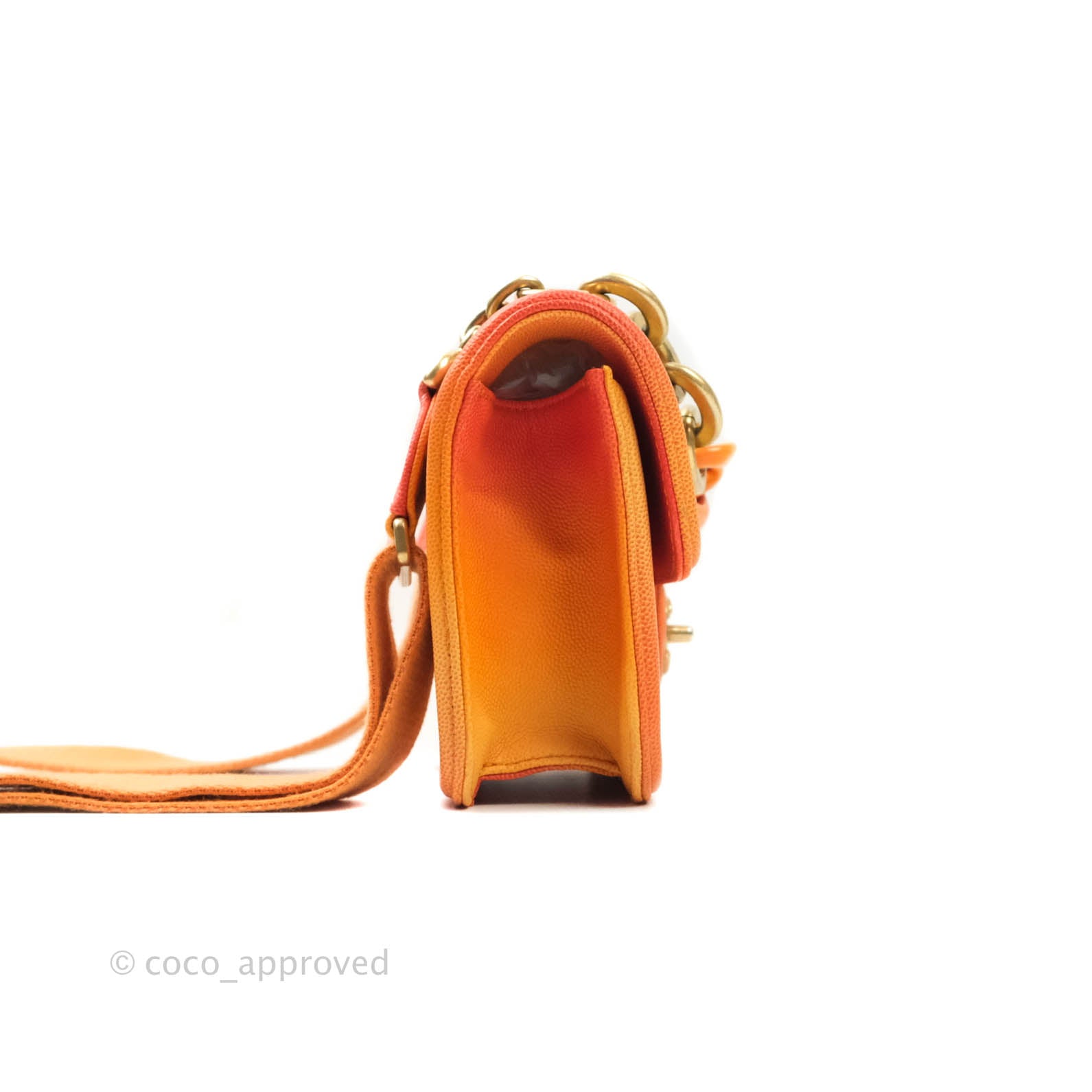 Chanel Quilted Sunset On The Sea Orange Flap Bag Caviar Aged Gold