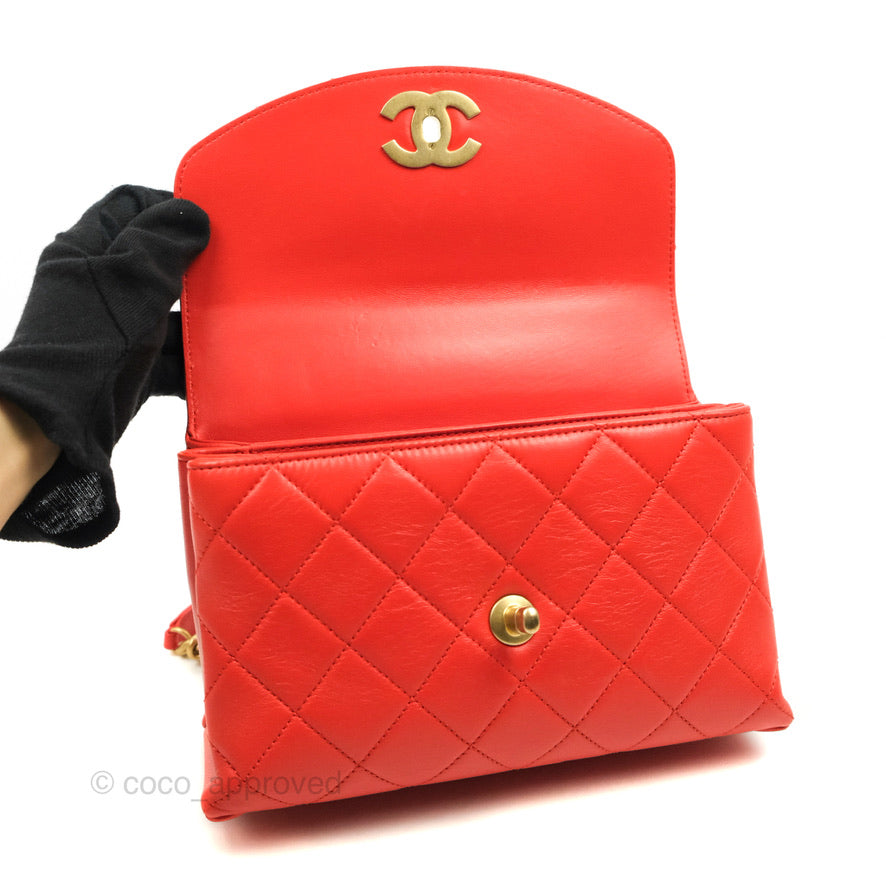 Chanel Top Handle Flap Bag Red Lambskin Aged Gold Hardware – Coco Approved  Studio
