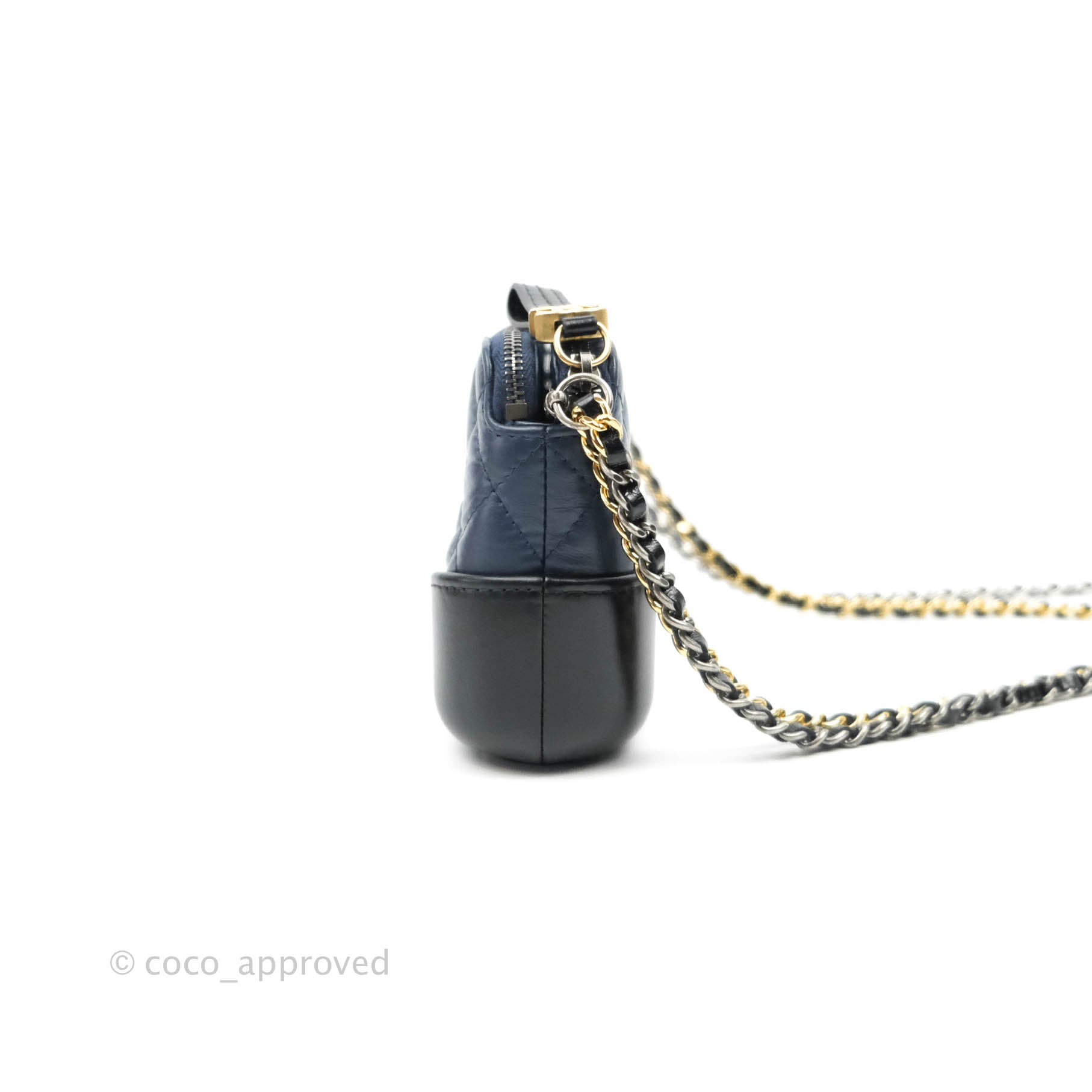 Authentic Chanel Gabrielle Dark Blue Double Zip Clutch Chain Aged