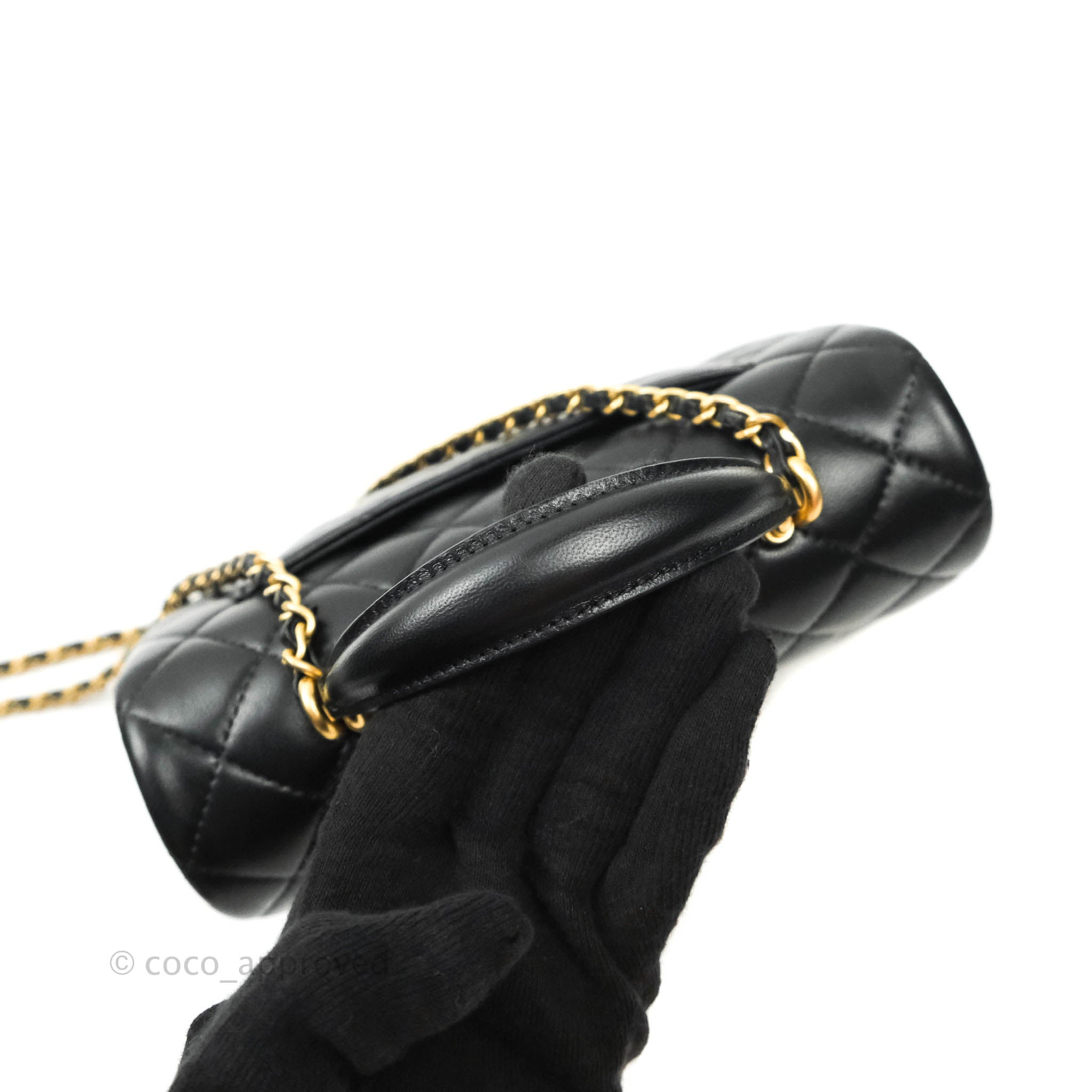 Chanel Top Handle Mini Rectangular Flap Bag Black Lambskin Aged