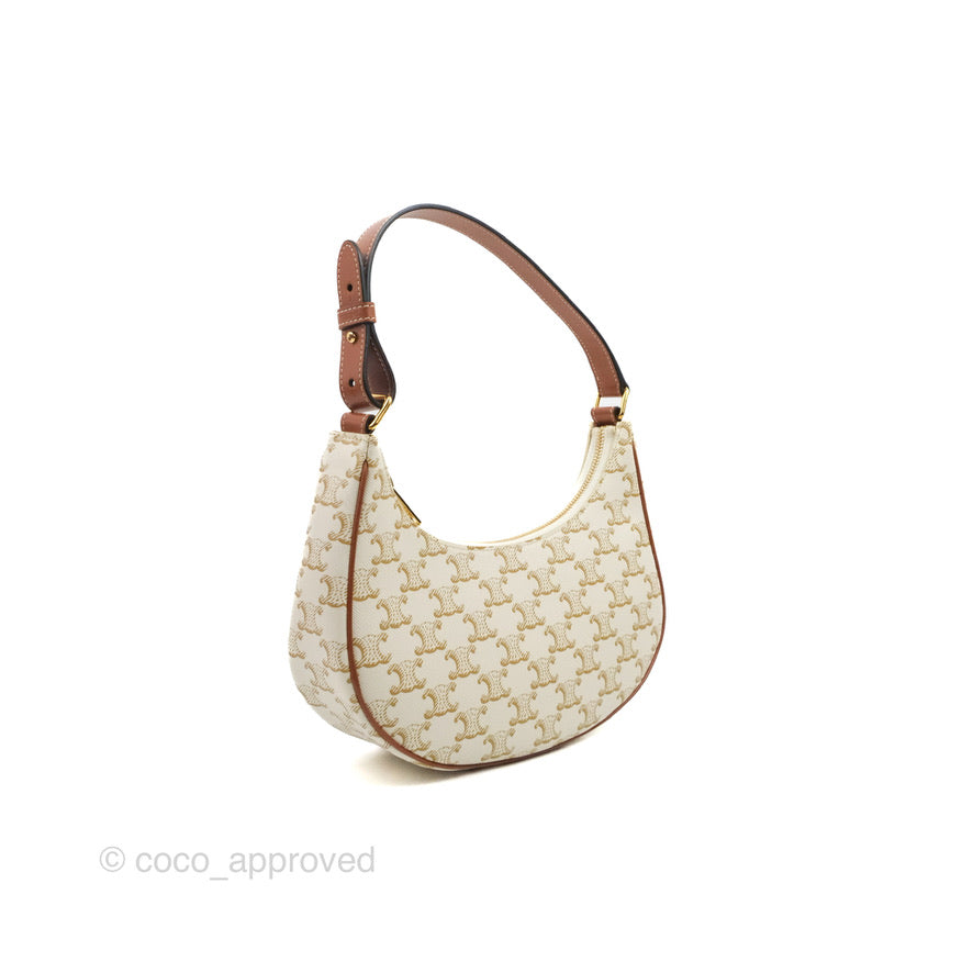 Celine Ava Bag In Triomphe Canvas Calfskin White