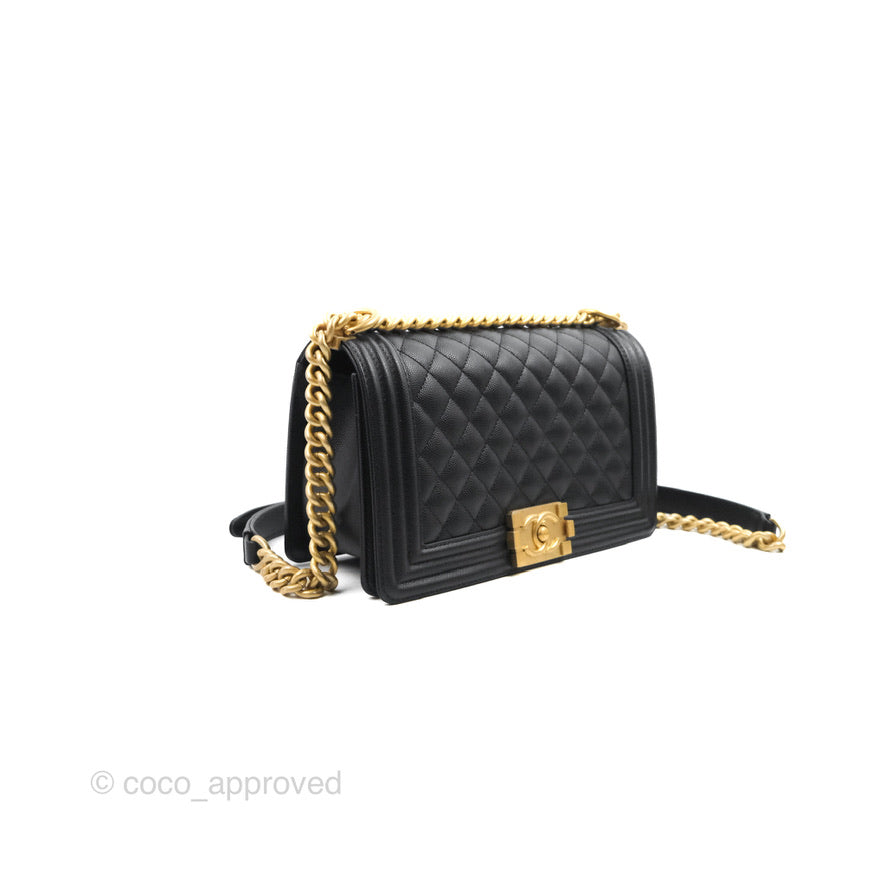 Chanel Quilted Medium Boy Black Caviar Aged Gold Hardware