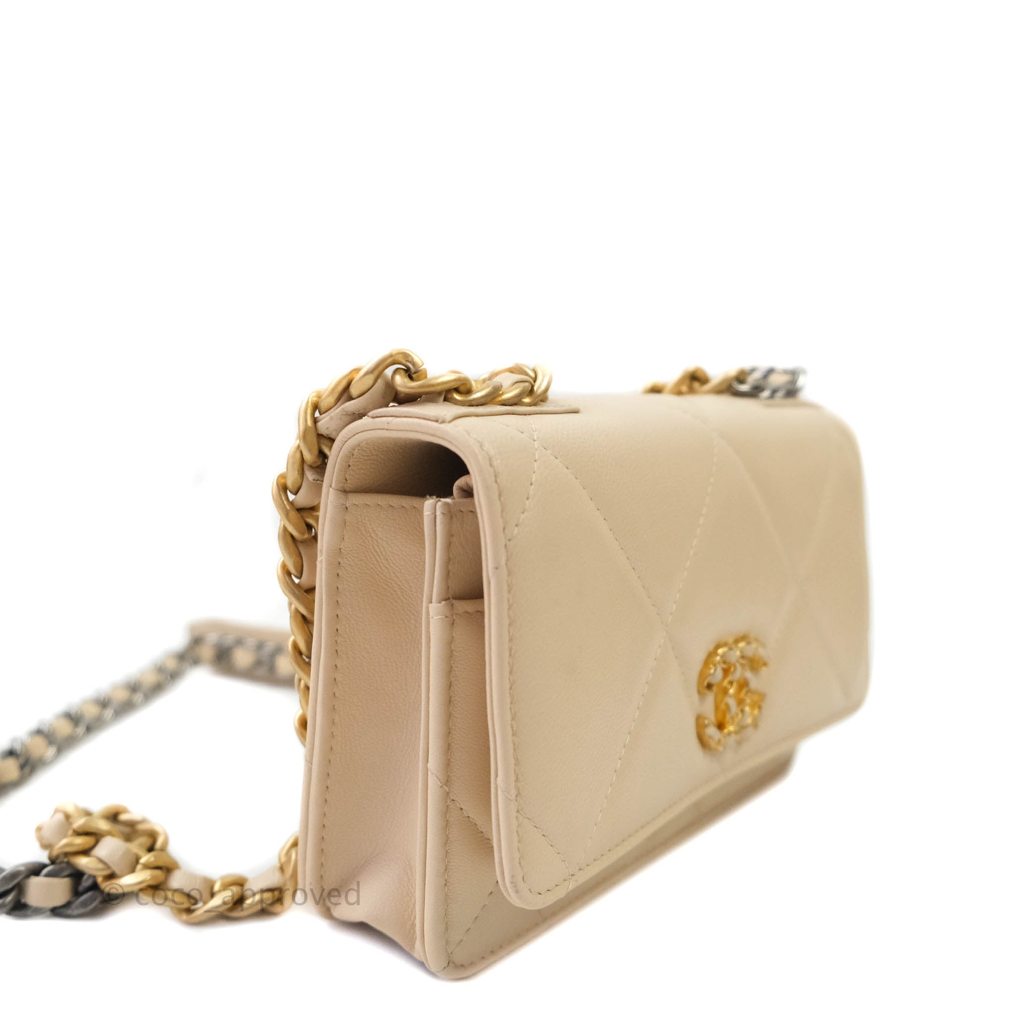 Chanel Metallic Gold Lambskin 19 Wallet On Chain WOC at 1stDibs