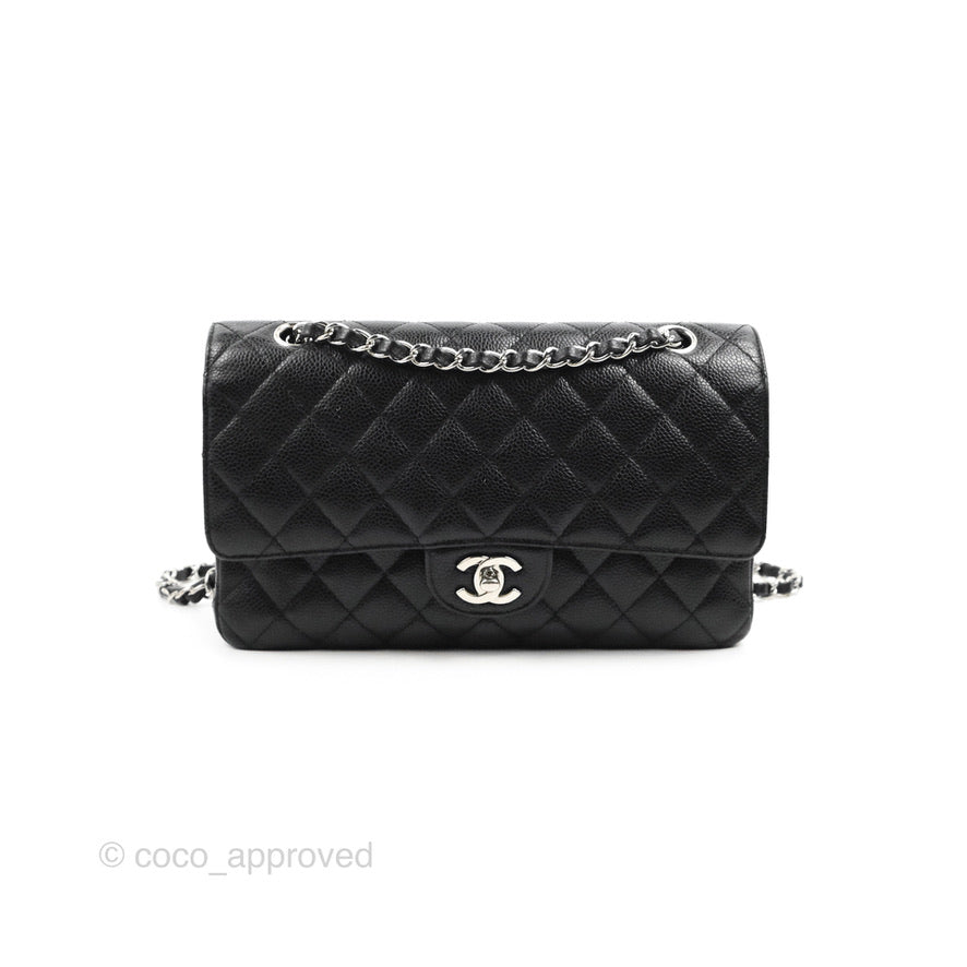 Chanel Classic M/L Medium Flap Quilted Black Caviar Silver Hardware