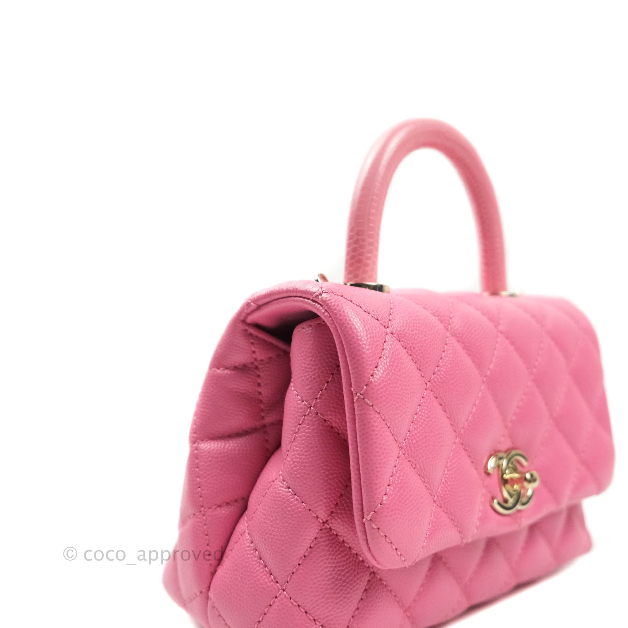 Chanel Extra Mini Coco Handle Quilted Pink Caviar Lizard Embossed