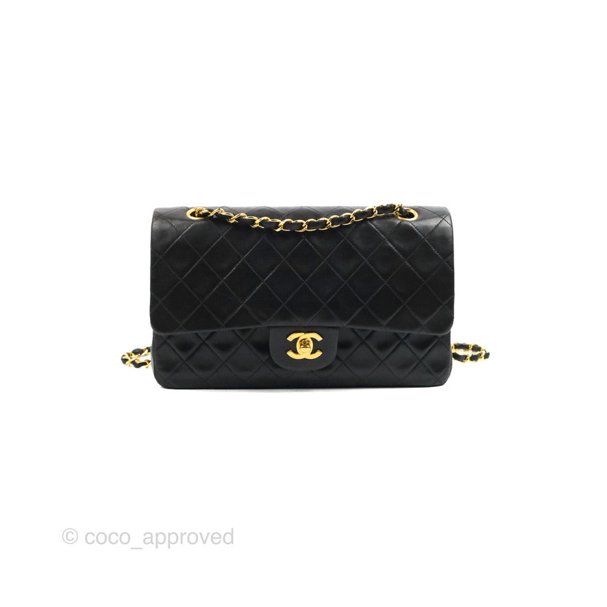 Chanel Classic Vintage Medium Flap Black Lambskin 24K Gold Hardware
