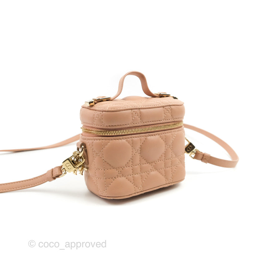 Christian Dior Micro Lady Dior Vanity Case Pink Cannage Lambskin Coco Approved Studio
