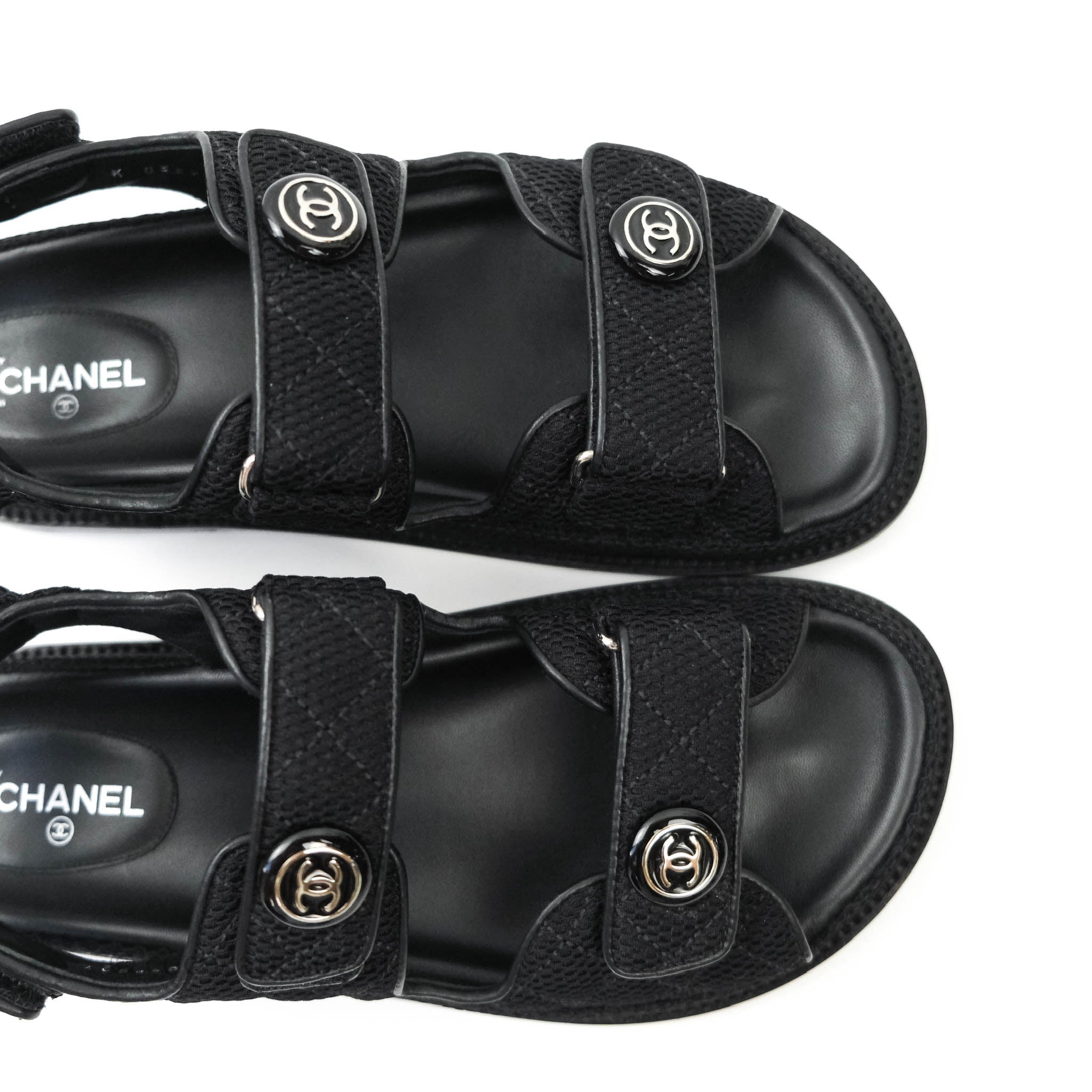 Chanel 21C Black Fabric Silver CC Logo Mule Slide Strap Flat Teva Dad  Sandal 42