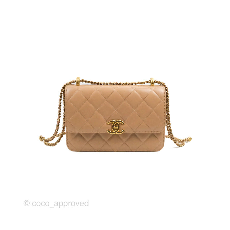 Chanel Quilted Perfect Fit Adjustable Beige Calfskin Gold Hardware 21A