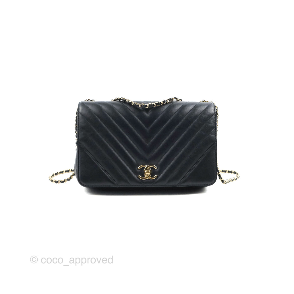Chanel Medium Statement Chevron Flap Bag Navy Calfskin Gold Hardware