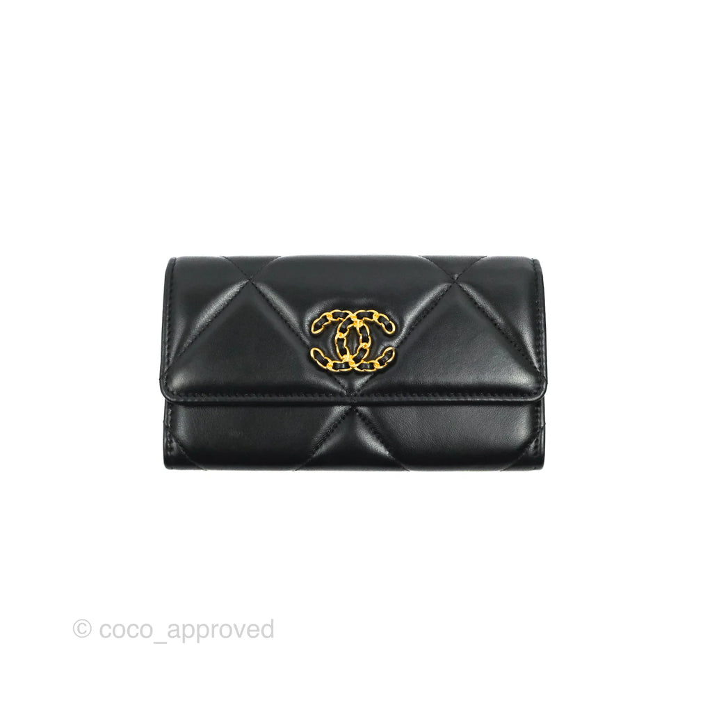 Chanel Quilted Chanel 19 Flap Wallet Black Lambskin