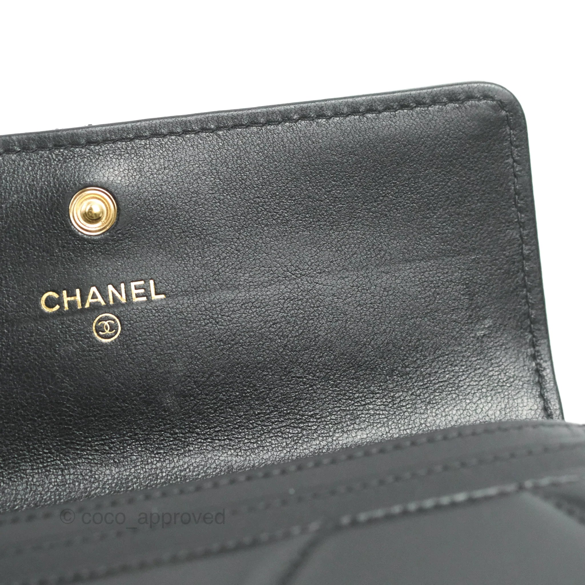 CHANEL Lambskin Quilted Small Compact Wallet Black 1269069
