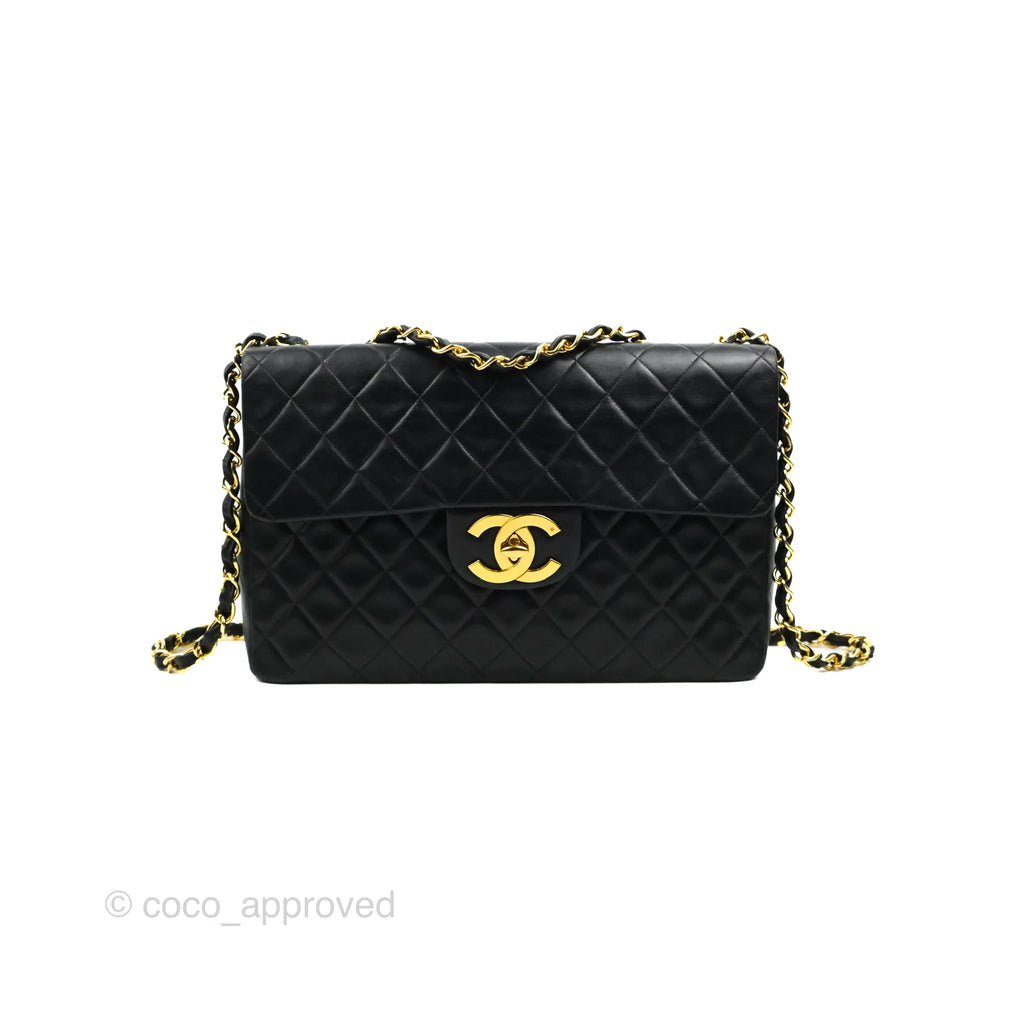 Authentic Chanel Jumbo Caviar Classic Flap Bag w 24k Gold Hardware