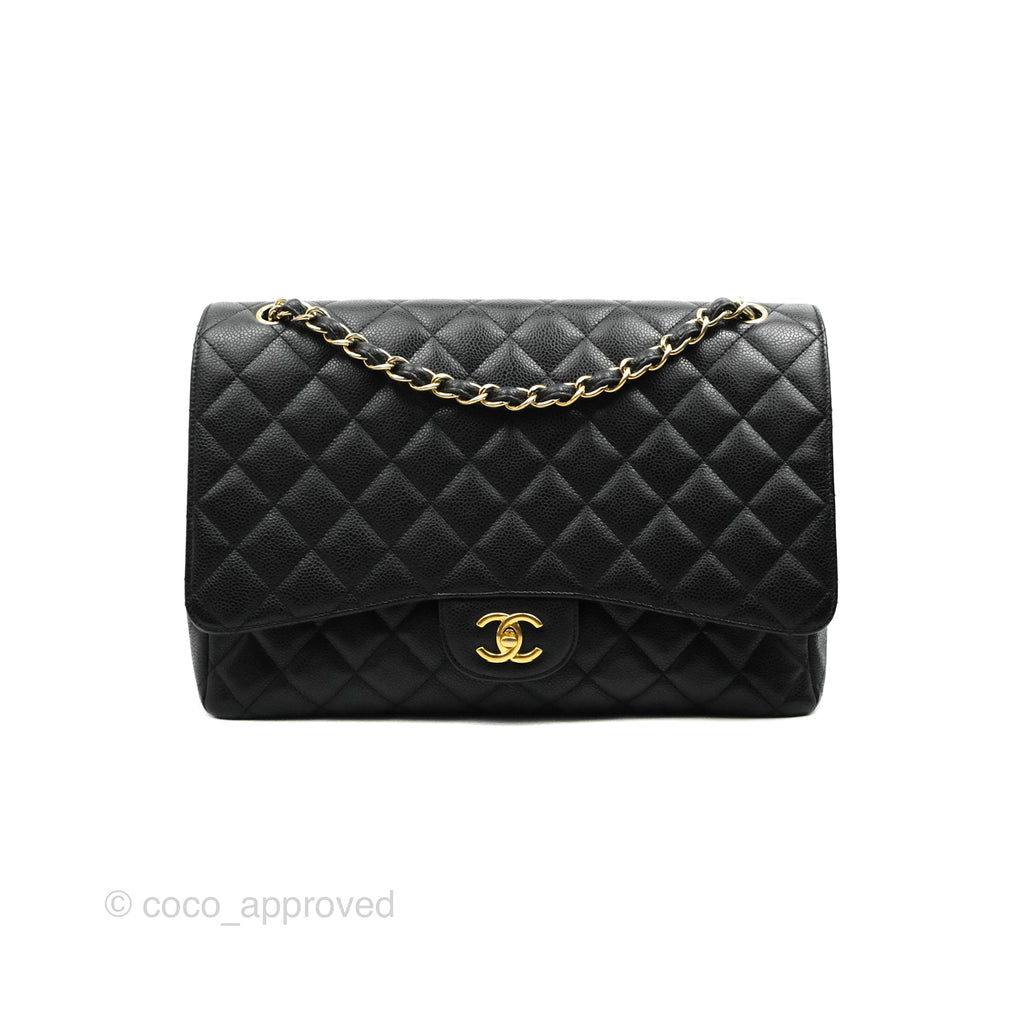 Chanel Quilted Single Flap Maxi Black Caviar Gold Hardware