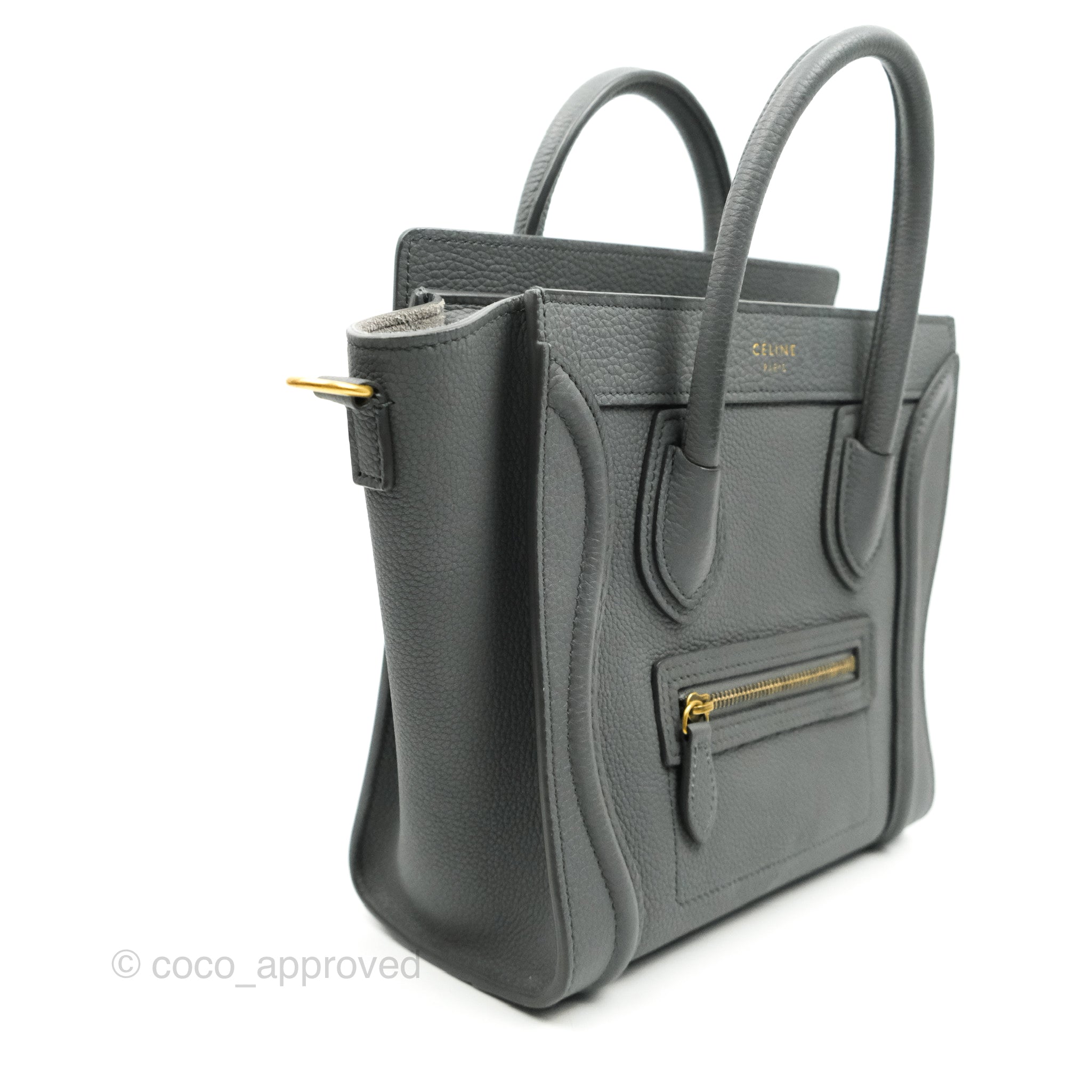 Celine Nano Luggage Grey Grained Calfskin Gold Hardware – Coco Approved  Studio