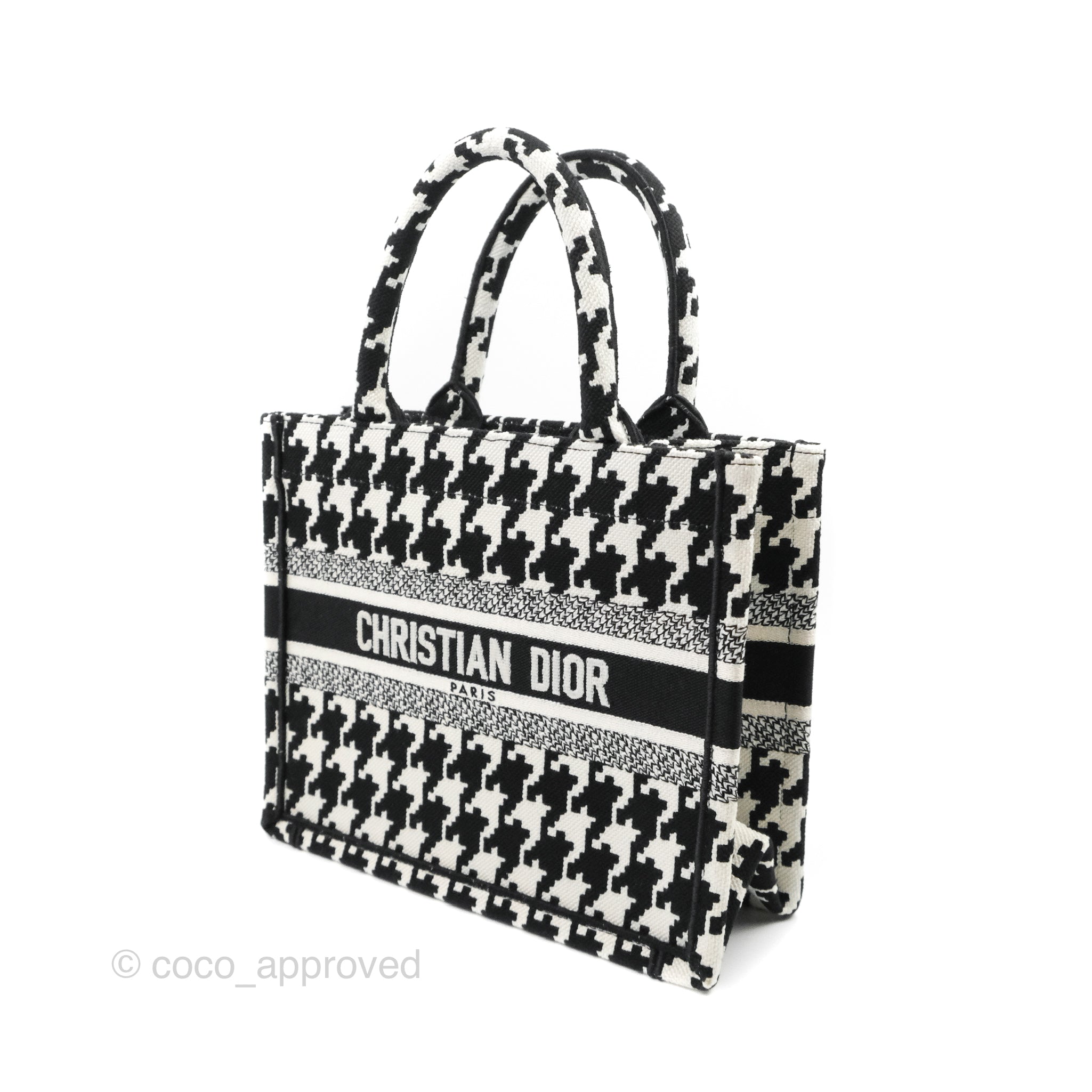Christian Dior New Small Book Tote Macro Houndstooth Embroidery Black/ –  Coco Approved Studio