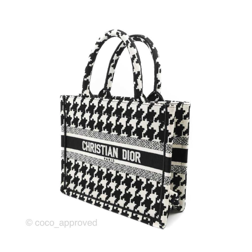 Christian Dior New Small Book Tote Macro Houndstooth Embroidery Black/White