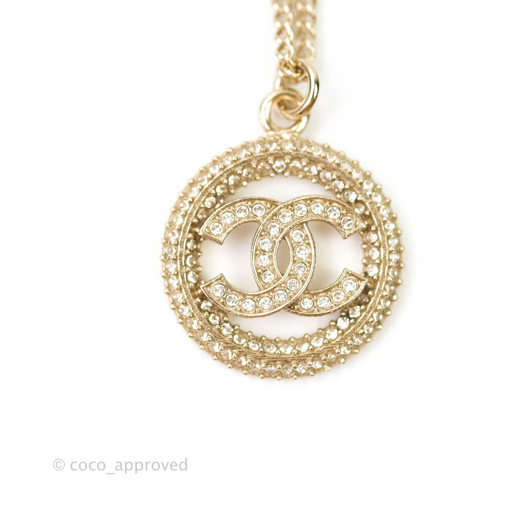 Chanel CC Crystal Necklace Gold Tone 20S