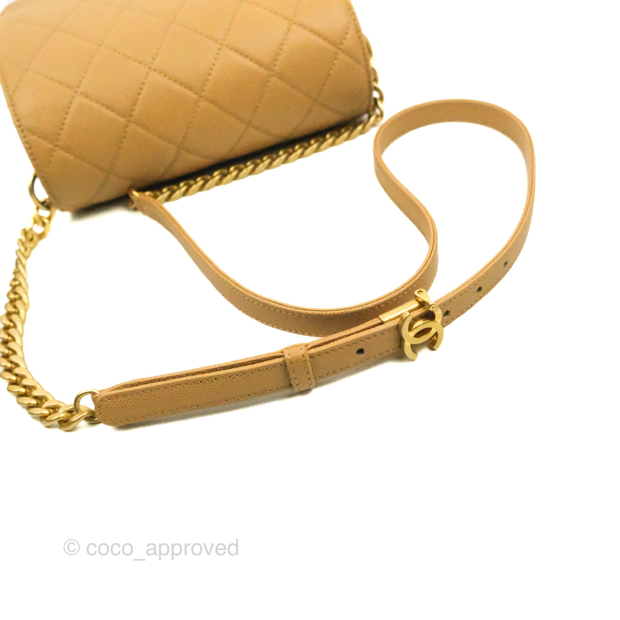 Chanel Mini Messenger Bag Beige Caviar Gold Hardware 21K – Coco