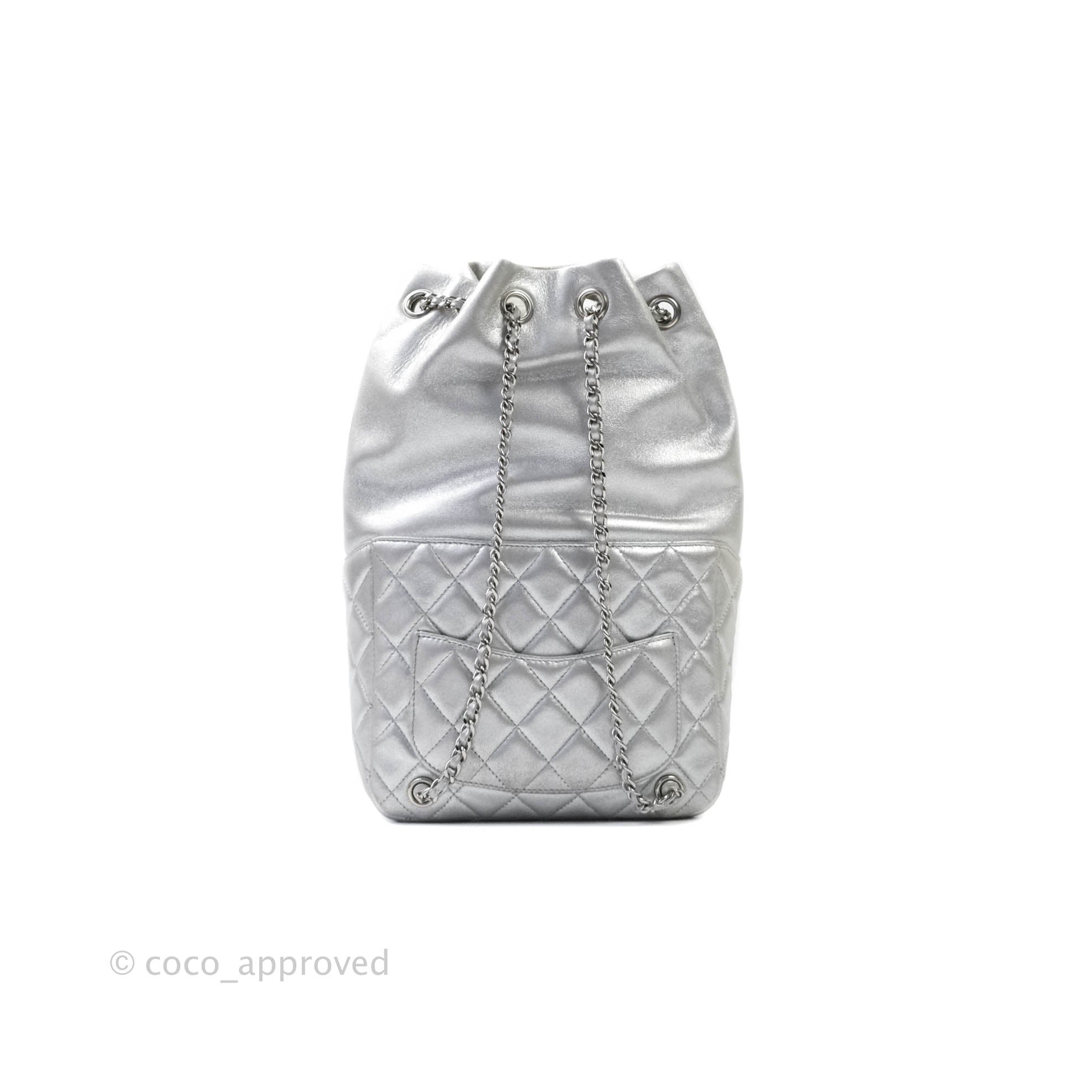 CHANEL, Bags, Chanel Metallic Silver Distressed Lambskin Quilted Seoul  Small Backpack Italy