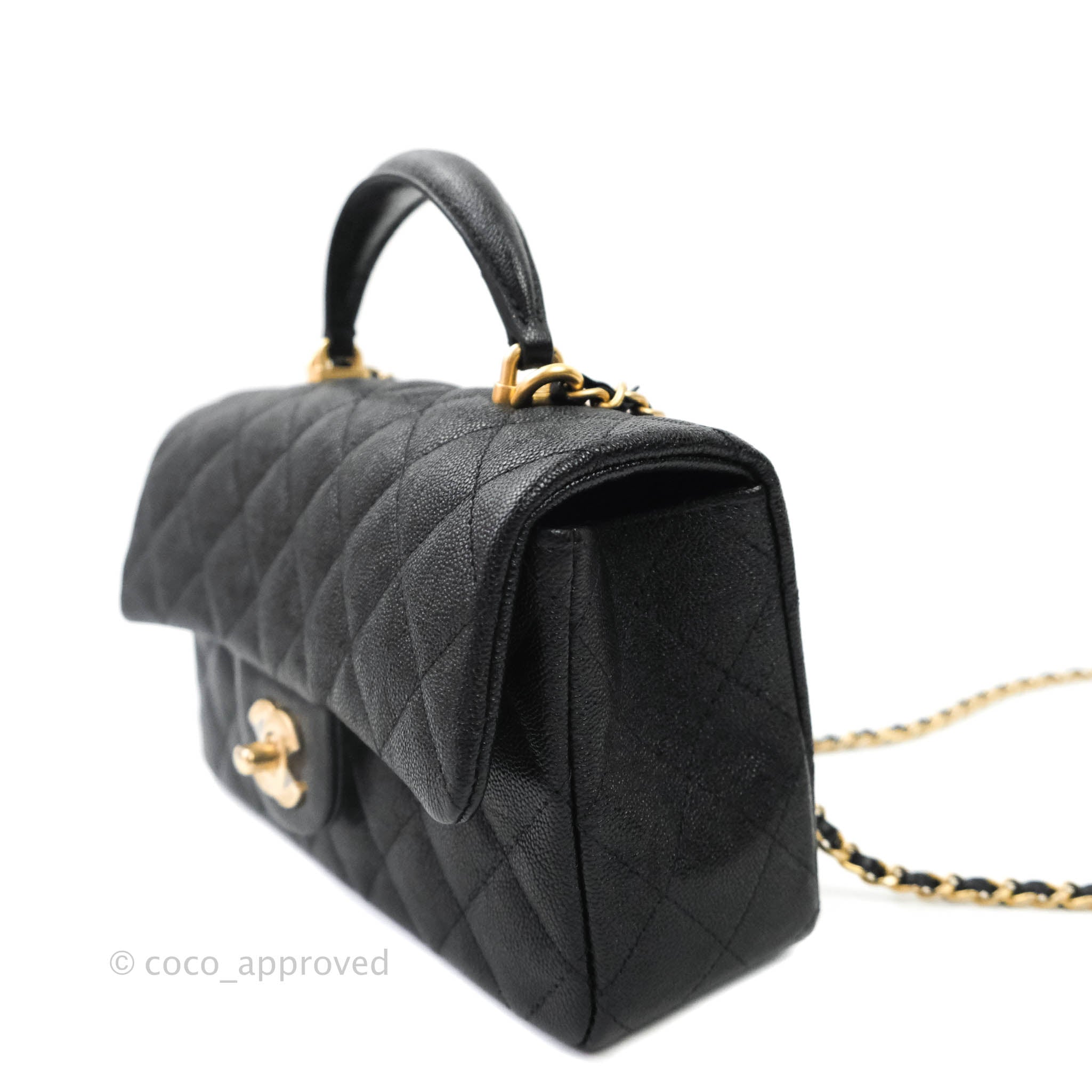 Chanel Top Handle Mini Rectangular Flap Bag Black Lambskin Aged Gold H – Coco  Approved Studio